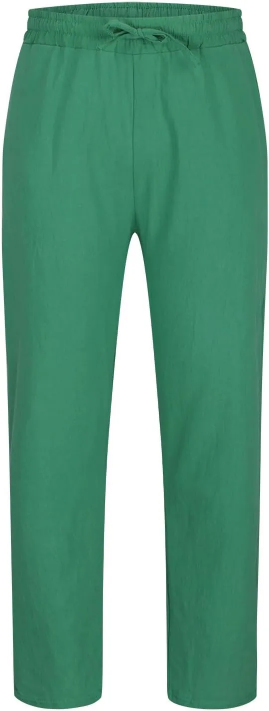 Mens Big and Tall Drawstring Stretch Cotton Linen Pants Casual Stylish Solid Beach Sport Loose Trousers Fashion