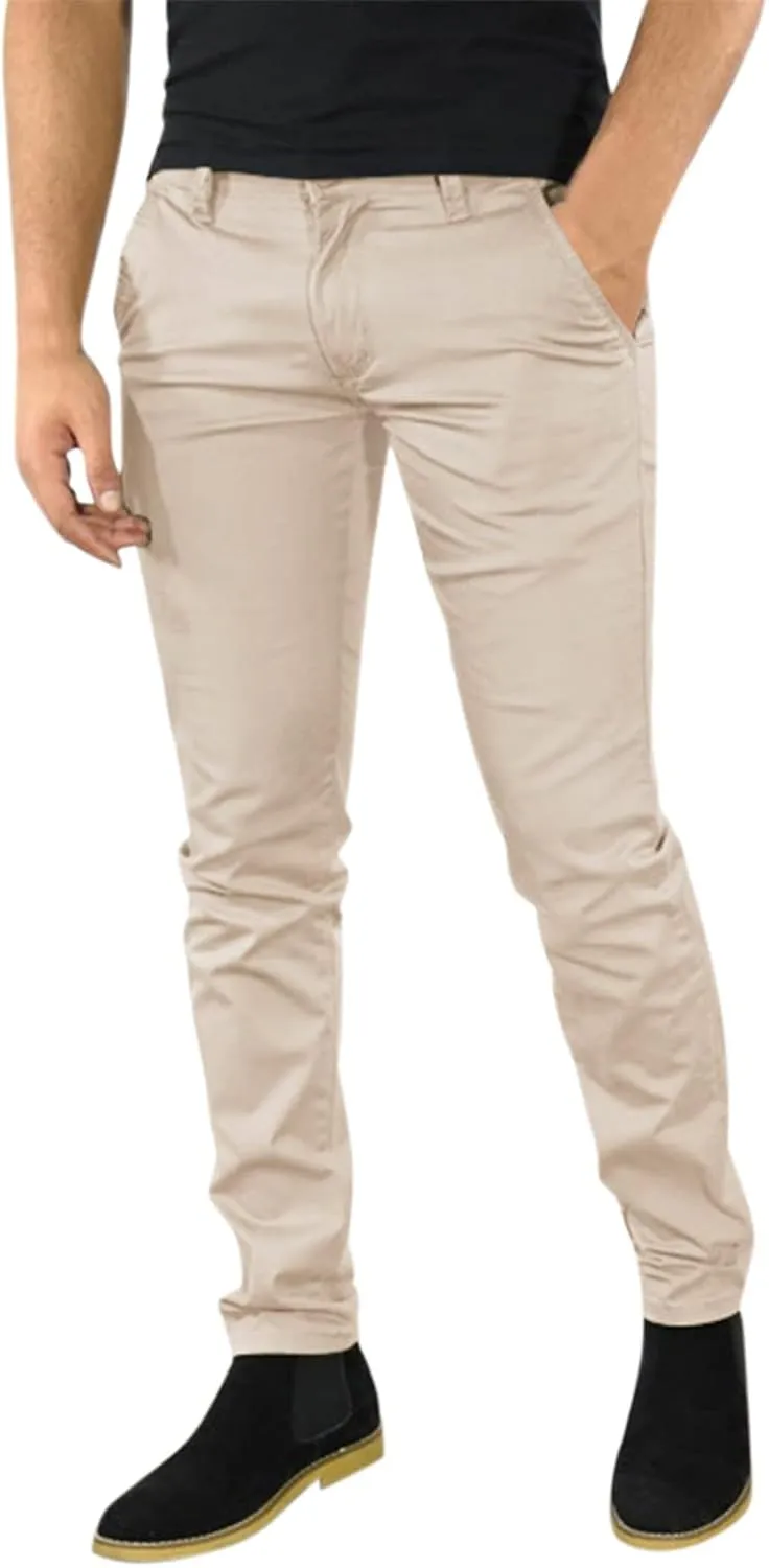 Mens Business Chino Pants Slim Fit Modern Style Cropped Pants Casual Lightweight Tapered Trousers Fashion Kakhi Pants