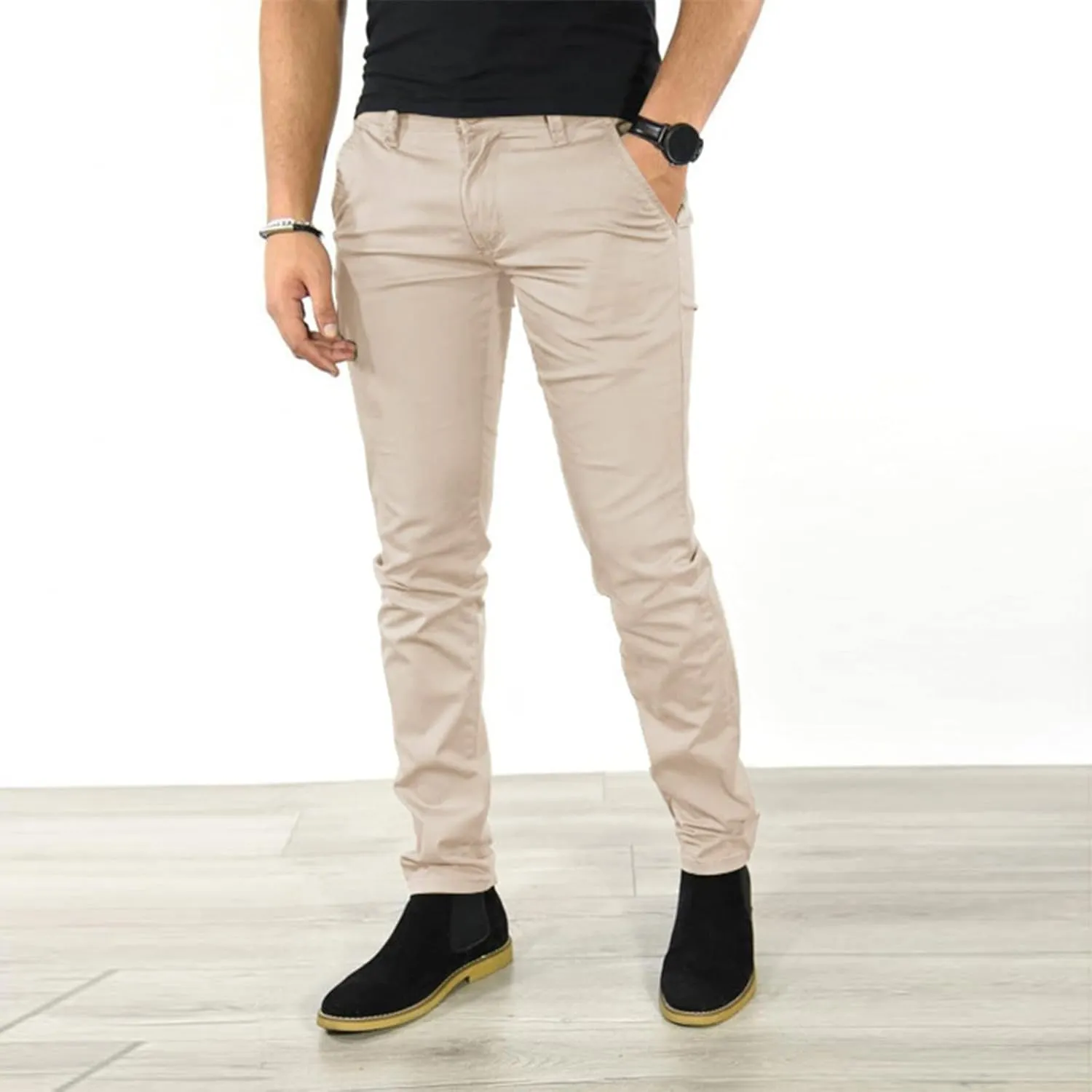 Mens Business Chino Pants Slim Fit Modern Style Cropped Pants Casual Lightweight Tapered Trousers Fashion Kakhi Pants