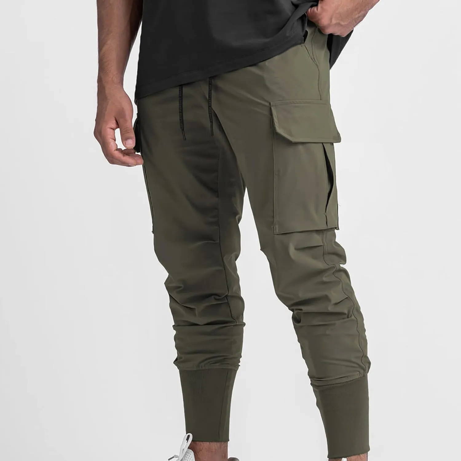Men's Cargo Pants Drawstring Skinny Stretch Waist Cycling Climbing Sweatpants Fashion Beam Feet Slacks Tapered