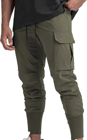 Men's Cargo Pants Drawstring Skinny Stretch Waist Cycling Climbing Sweatpants Fashion Beam Feet Slacks Tapered