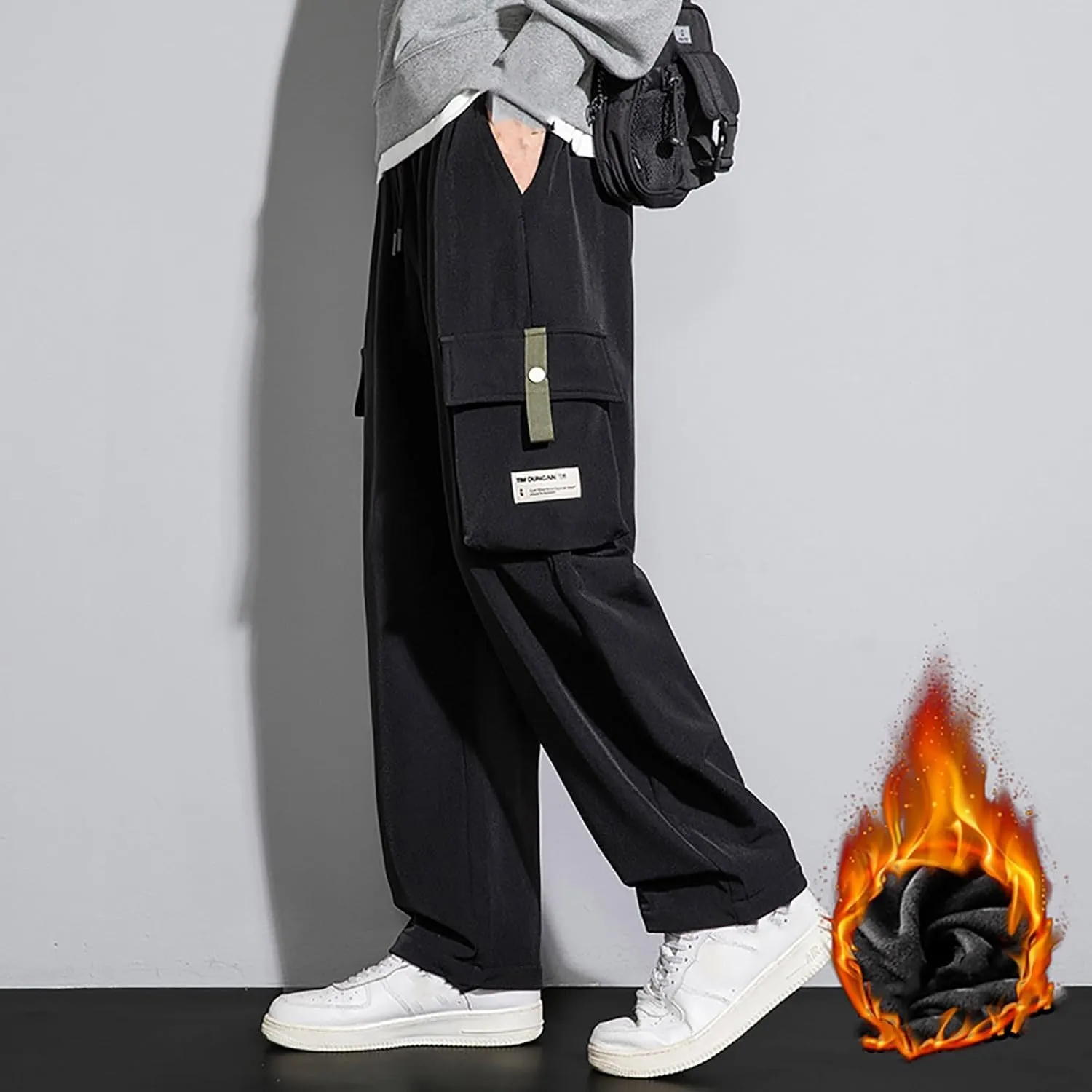 Mens Cargo Pants Mens Casual Pants Relaxed Fit Cargo Sweat Pants Flannel Lined Chino Pants for Men Slim Fit Stretch