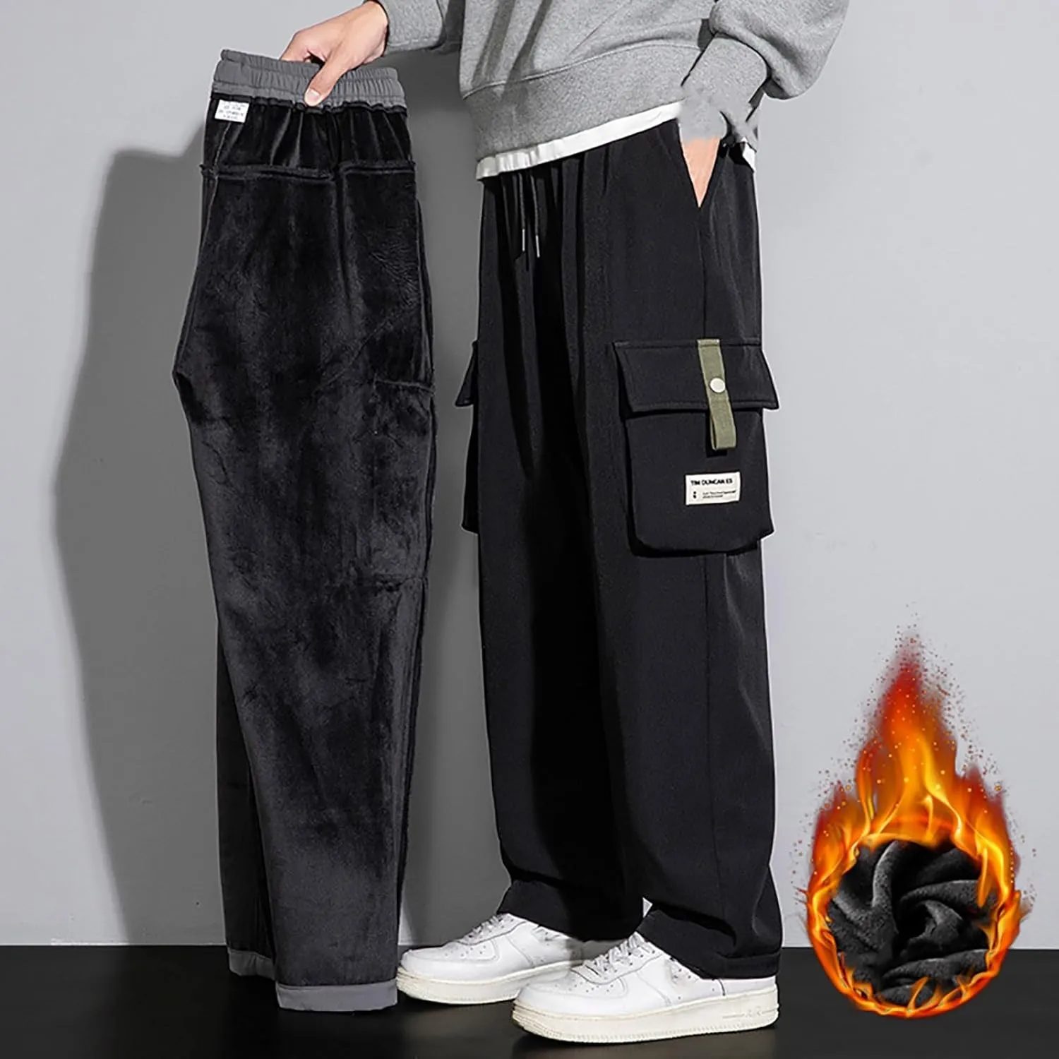 Mens Cargo Pants Mens Casual Pants Relaxed Fit Cargo Sweat Pants Flannel Lined Chino Pants for Men Slim Fit Stretch