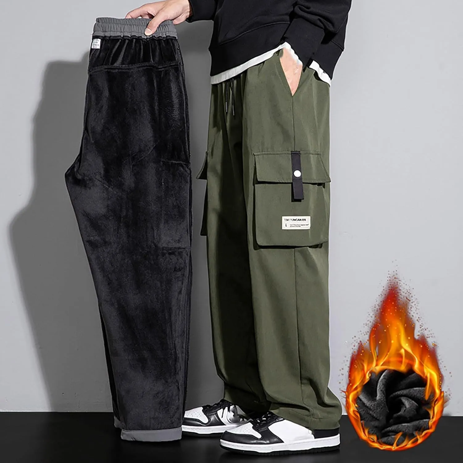 Mens Cargo Pants Mens Casual Pants Relaxed Fit Cargo Sweat Pants Flannel Lined Chino Pants for Men Slim Fit Stretch