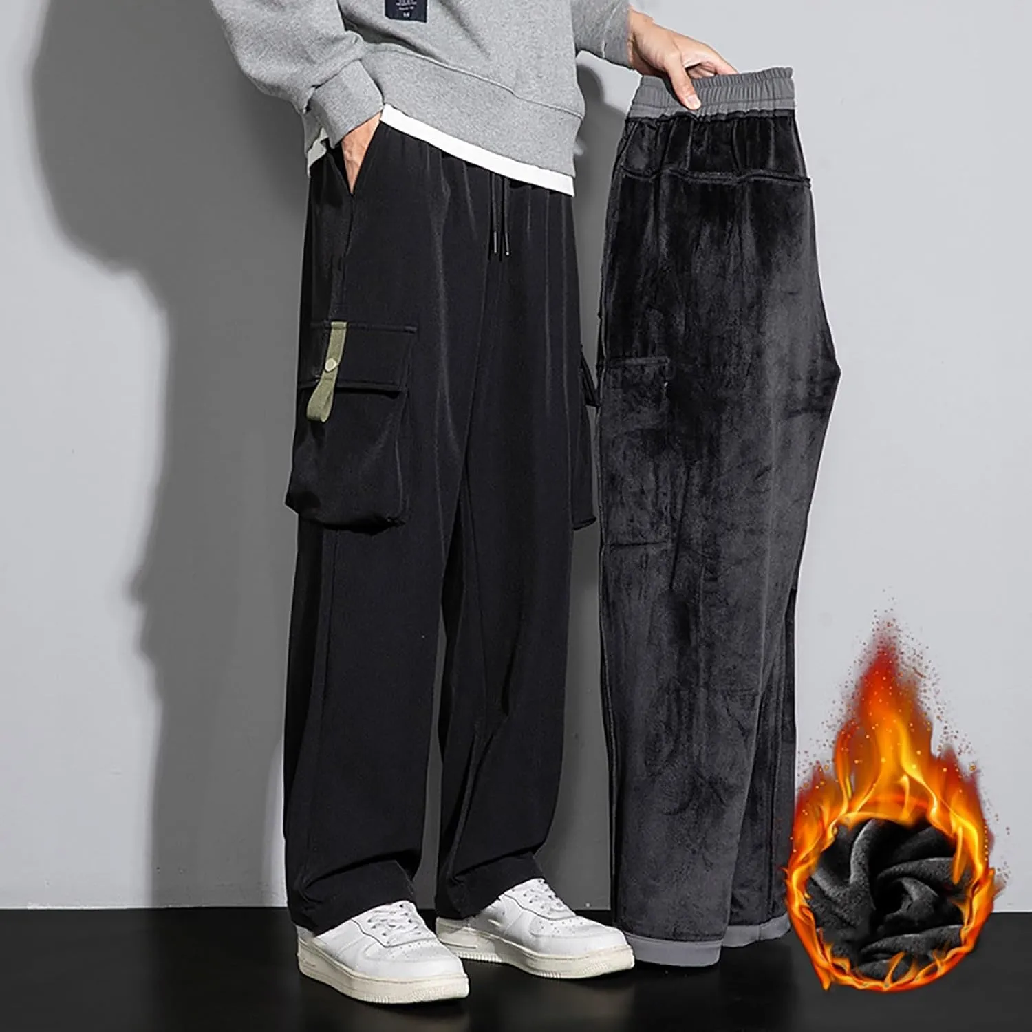 Mens Cargo Pants Mens Casual Pants Relaxed Fit Cargo Sweat Pants Flannel Lined Chino Pants for Men Slim Fit Stretch