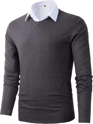 Mens Casual Basic Designed V-Neck Pullover Sweater