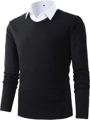 Mens Casual Basic Designed V-Neck Pullover Sweater
