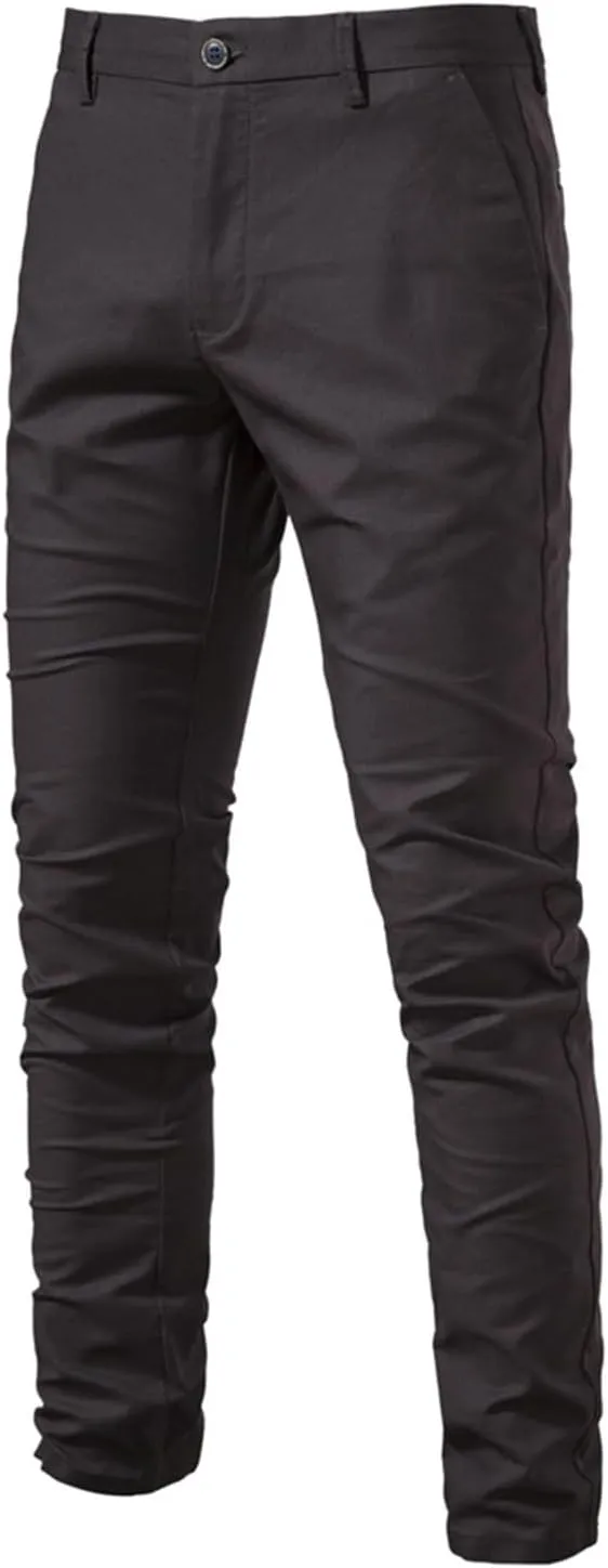 Men's Casual Dress Pants Stretch Fit Flat Front Breathable Pants Slim Fit Cargo Pants with Pockets for Work