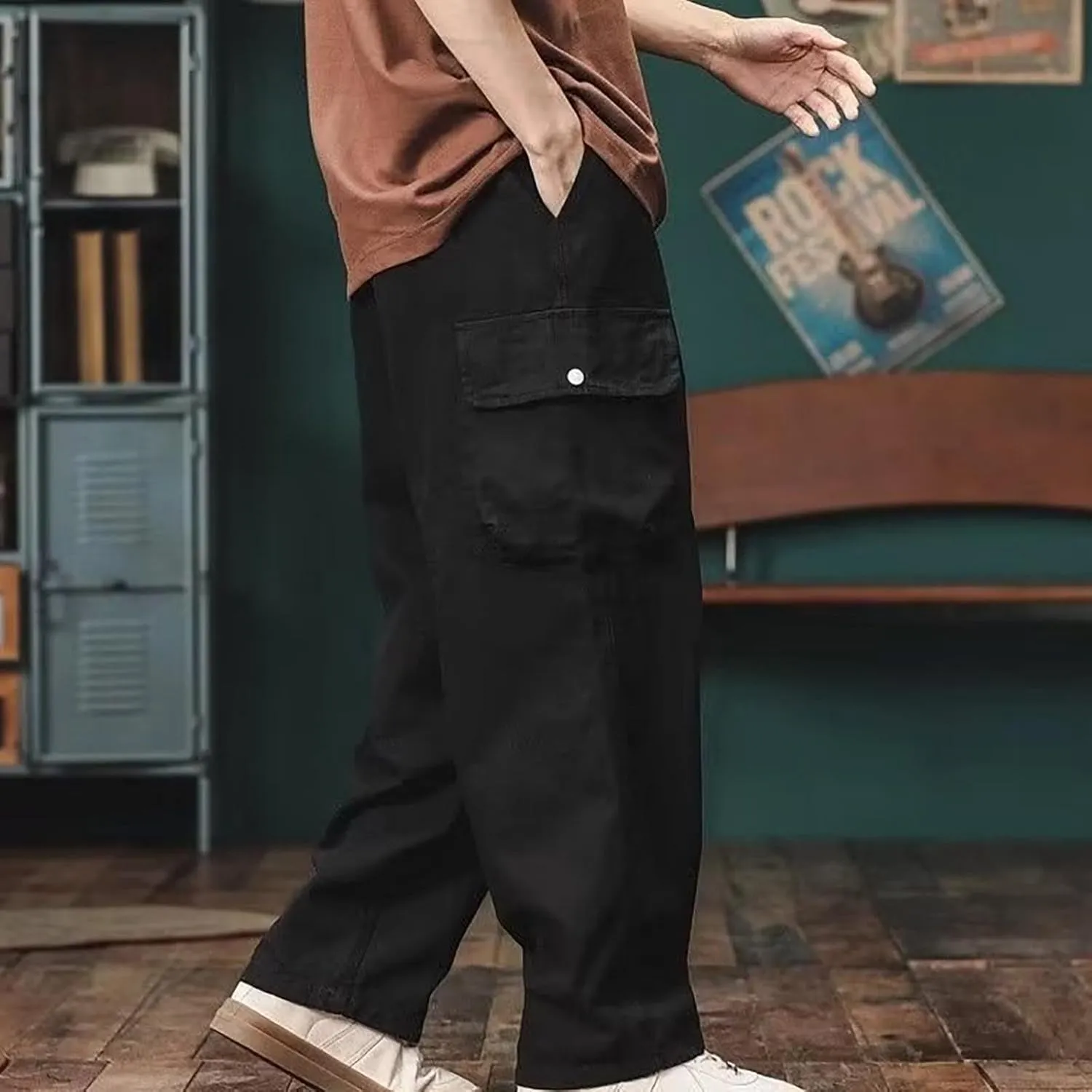 Mens Casual Pants Relaxed Fit,Casual Pants Elastic Waistband with Adjustable Mens Joggers Mens Yoga Pants