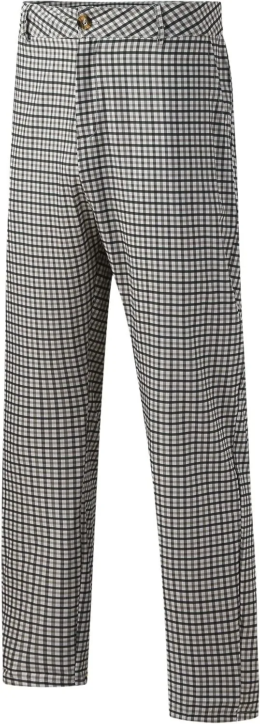 Mens Fashion Chinos Plaid Stretch Dress Pants Slim Fit Casual Business Suit Pants Big and Tall Flat-Front Golf Pants