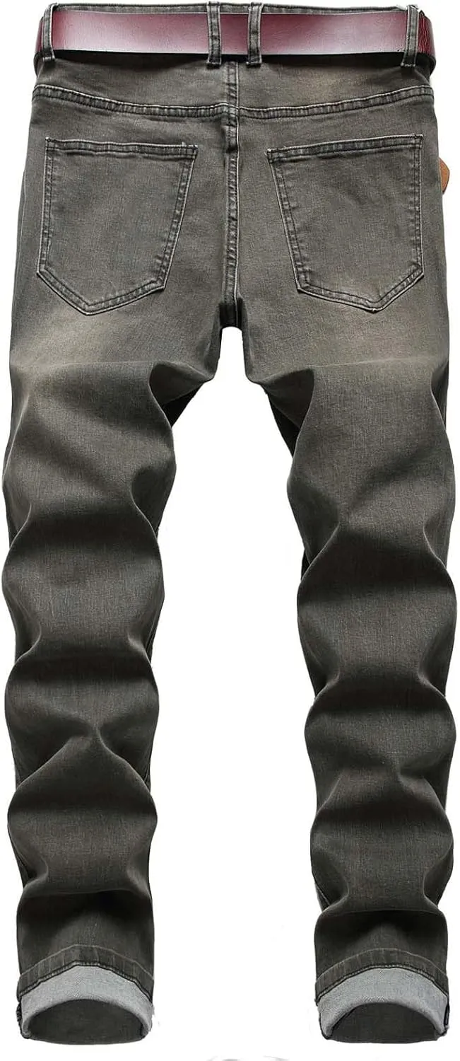 Men's Jean Ripped Slim Fit Straight Leg Denim Pants Stretch Skinny Distressed Comfort Fashion Biker Denim Pants Jeans