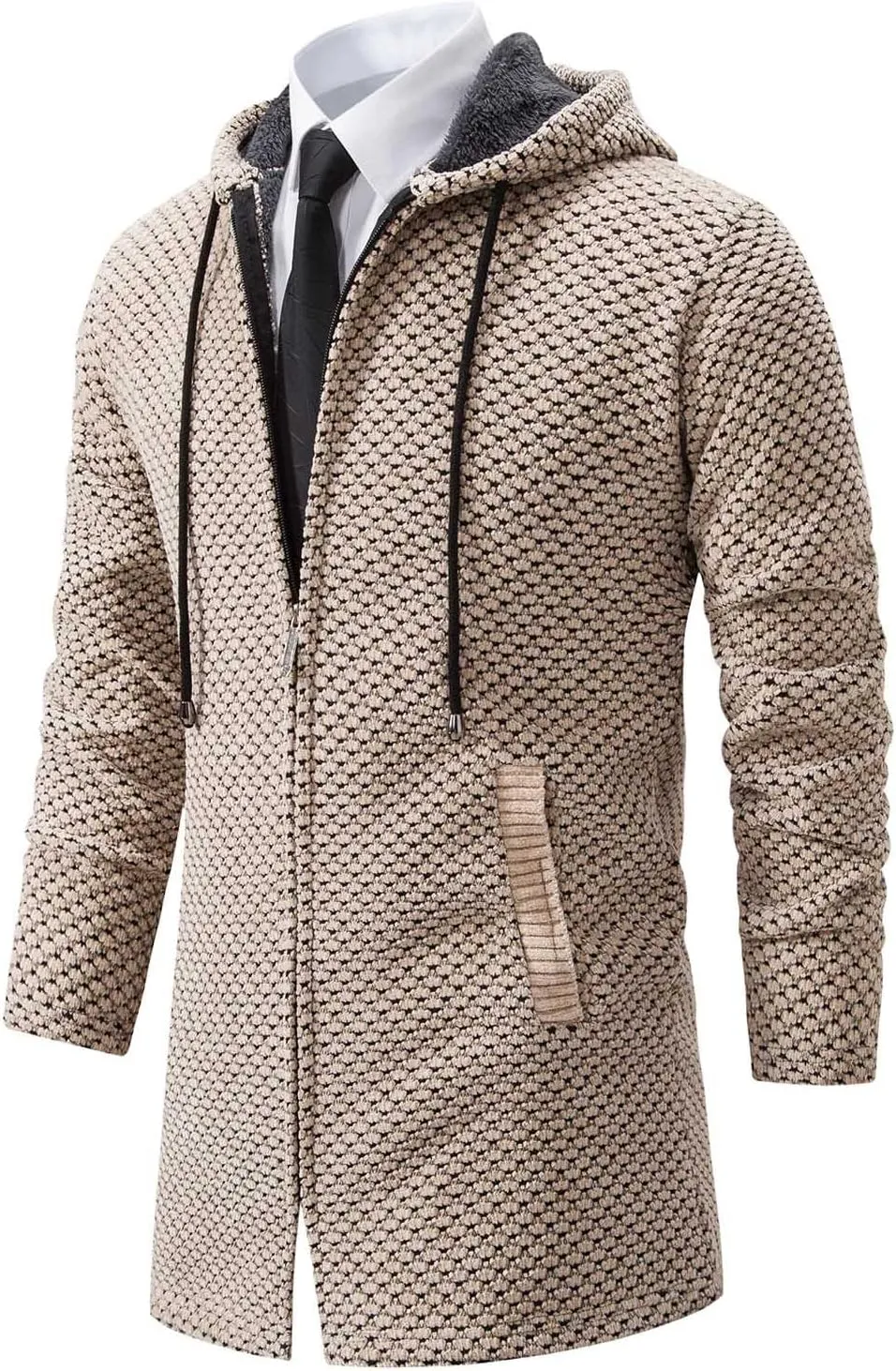 Mens Long Cardigan Hoodies Full Zip Fleece Lined Sweaters Fashion Knitted Men Regular Fit Sweater Hooded Coat