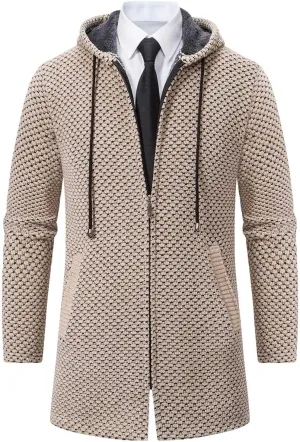 Mens Long Cardigan Hoodies Full Zip Fleece Lined Sweaters Fashion Knitted Men Regular Fit Sweater Hooded Coat