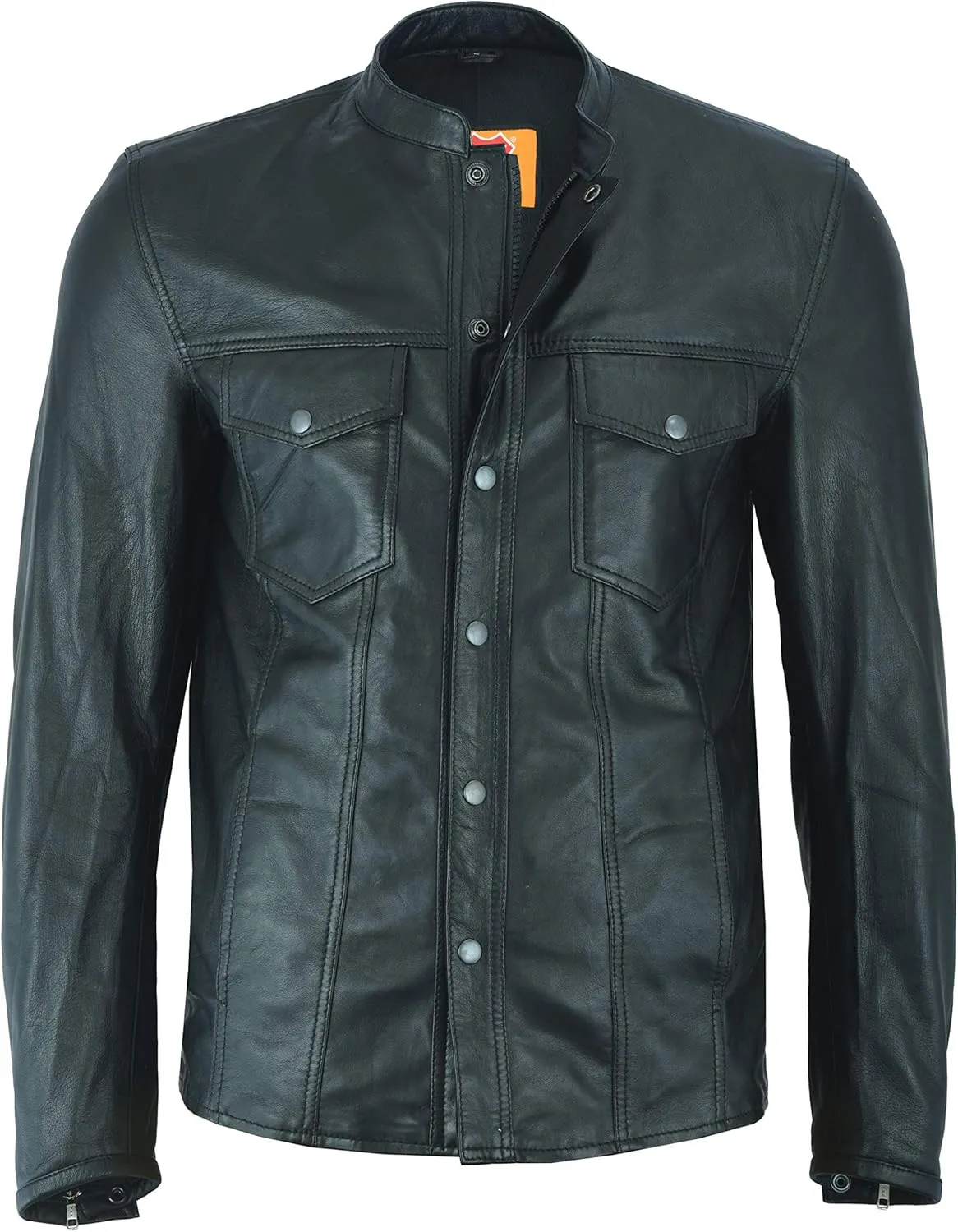 Men's Motorcycle Leather Shirt Style Jacket in Lightweight Leather
