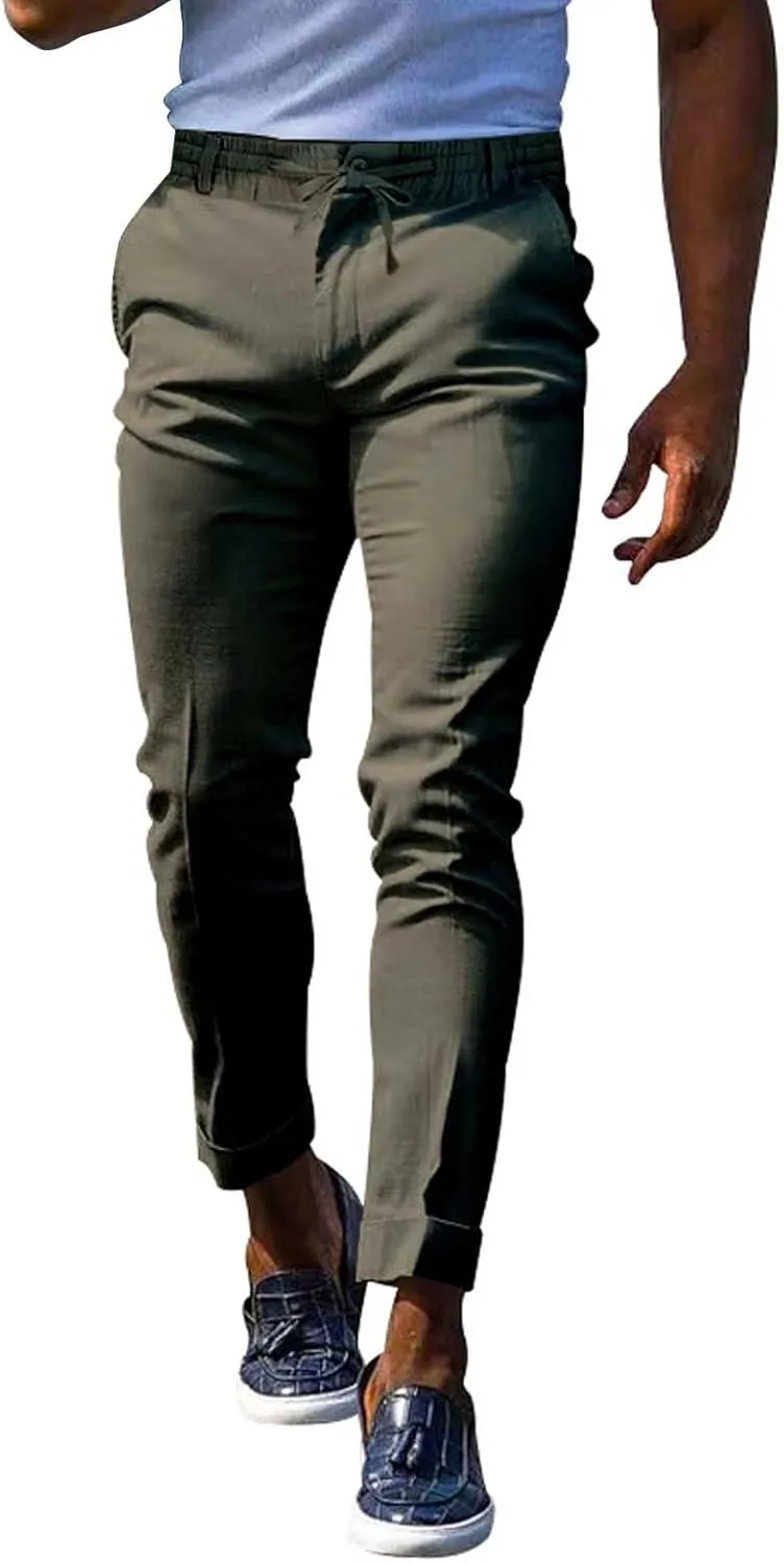 Mens Slim Fit Leisure Pants Mid Waist Soldi Color Straight Fall Fashion Hipster Trouser Dressy Casual Outdoor Versatile Pants