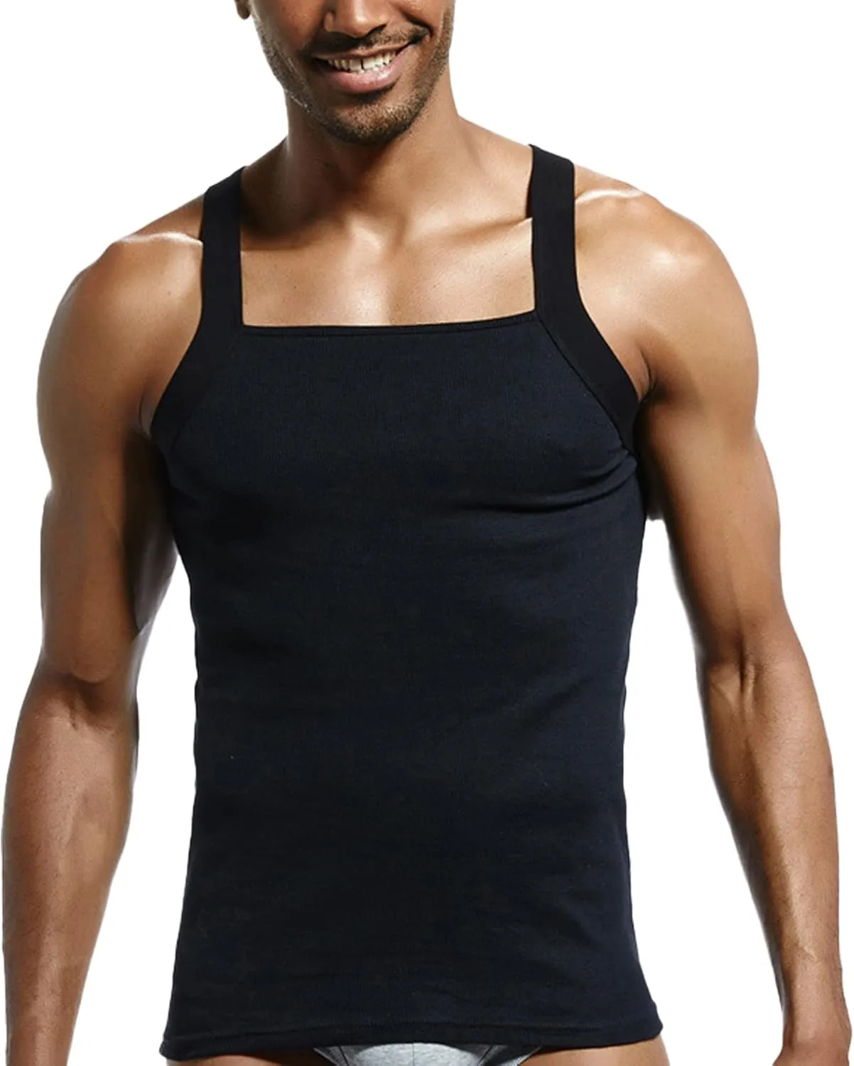 Men's Summer Fashion Tank Tops Sleeveless Compression Shirt Square Cut Muscle A-Shirts