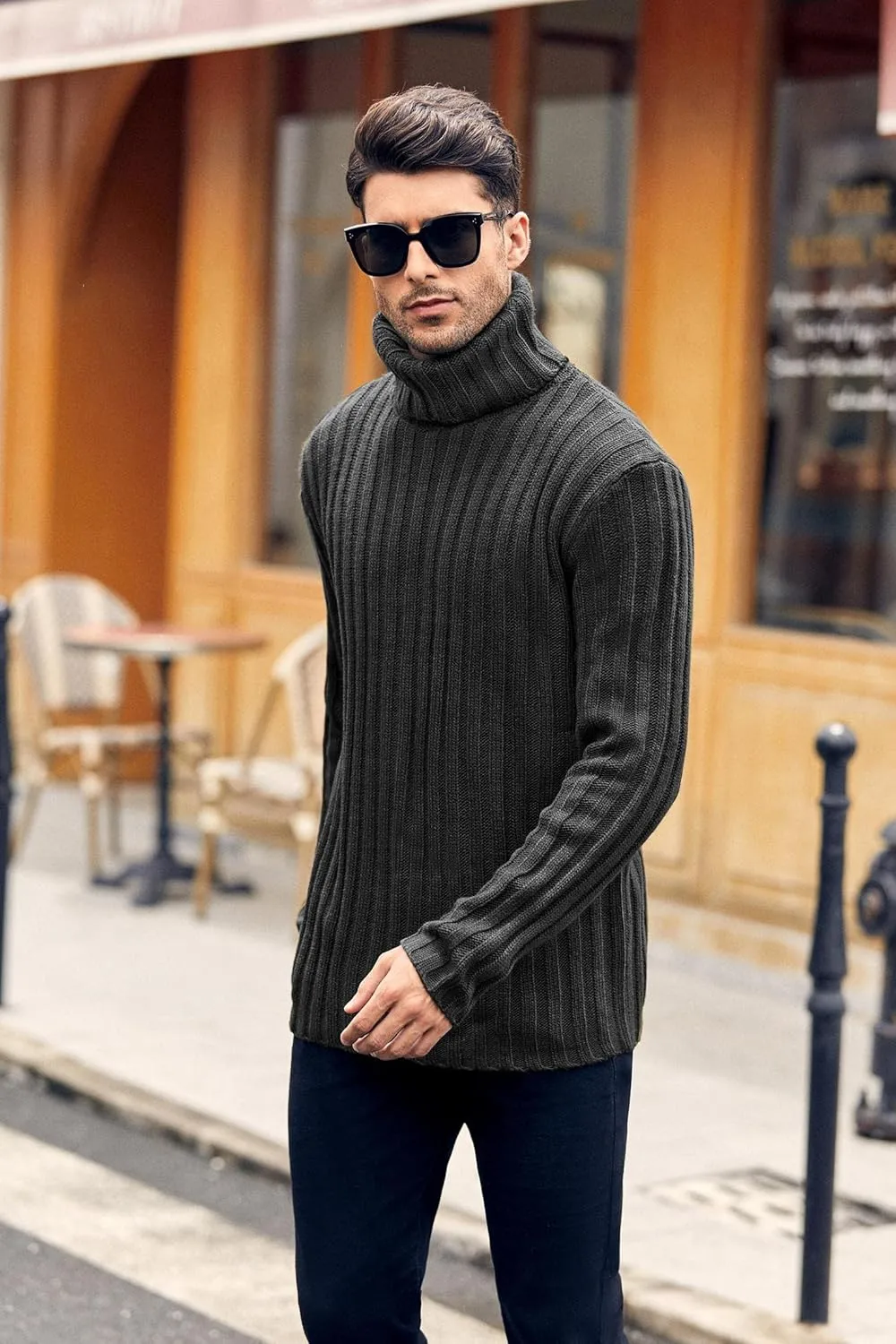 Mens Sweaters Turtleneck Cable Knitted Pullover Long Sleeve Slim Fit Chunky Casual Fall Winter Warm Cardigans