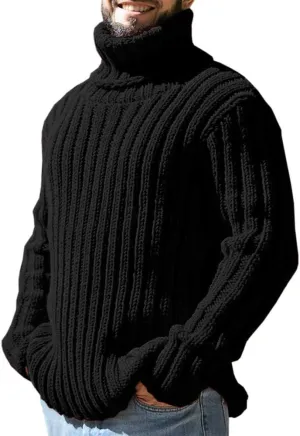 Mens Sweaters Turtleneck Cable Knitted Pullover Long Sleeve Slim Fit Chunky Casual Fall Winter Warm Cardigans