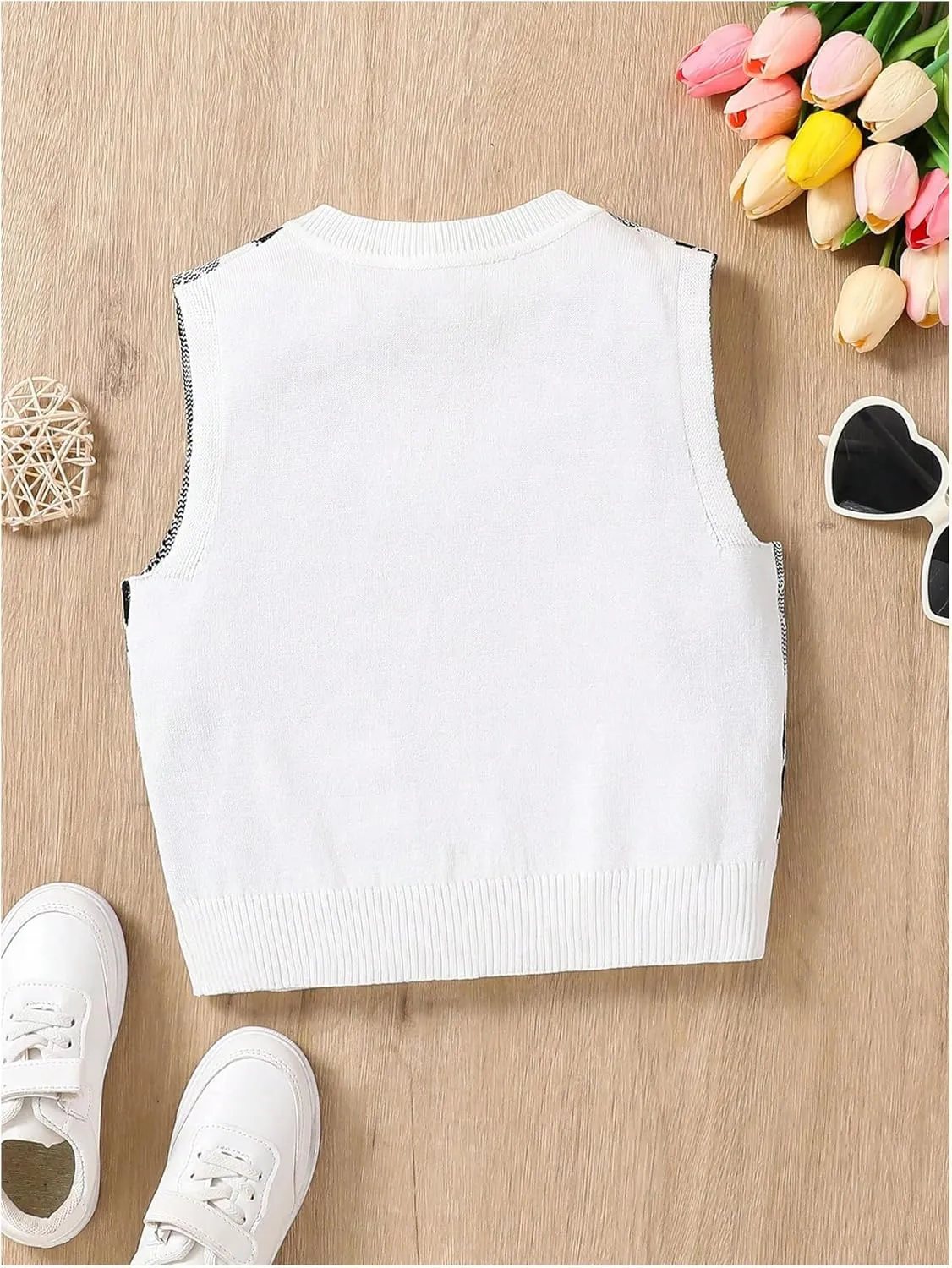 Milumia Girl's Heart Geo Argyle V Neck Sweater Vest Sleeveless Crop Tops Knitwear