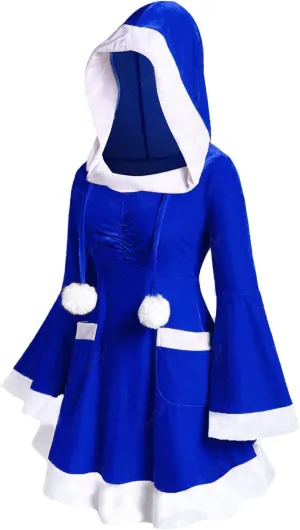 Mrs Santa Claus Costume for Women Velvet Hooded Dresses Holiday Party Furry Dress Cloak 2025 Girls Christmas Clothes