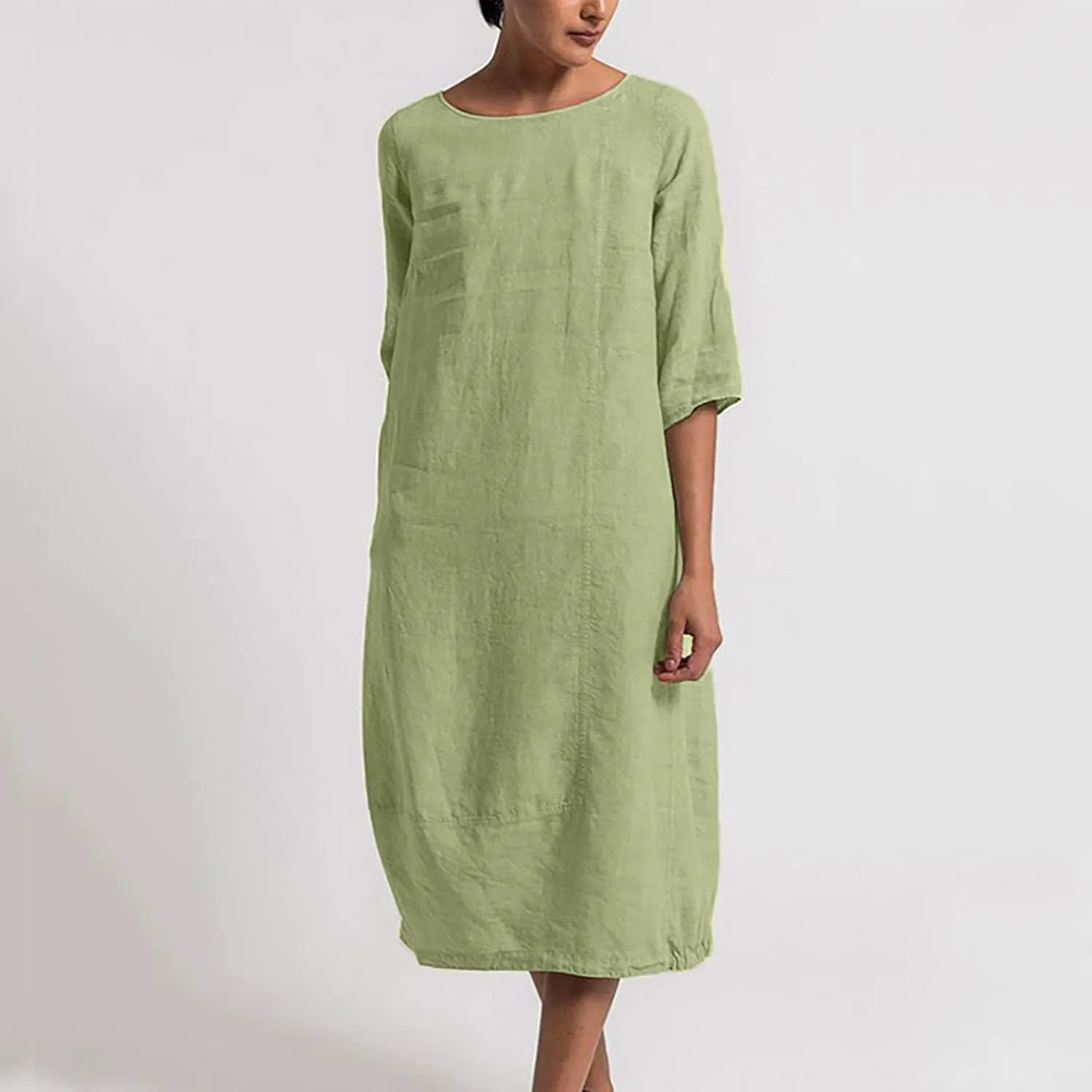 NaRHbrg Women's Cotton Linen Dresses Casual Loose Bohemian Dresses Short Sleeve Summer Beach Swing Dress Solid Color Sundress