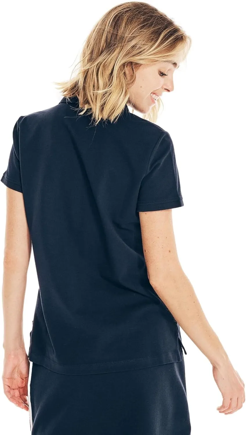 Nautica Women's 5-Button Short Sleeve Cotton Polo Shirt