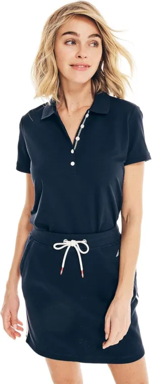 Nautica Women's 5-Button Short Sleeve Cotton Polo Shirt