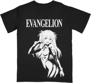 Neon Genesis Evangelion Oversized Asuka Print Adult Black Crew Neck Short Sleeve T-Shirt