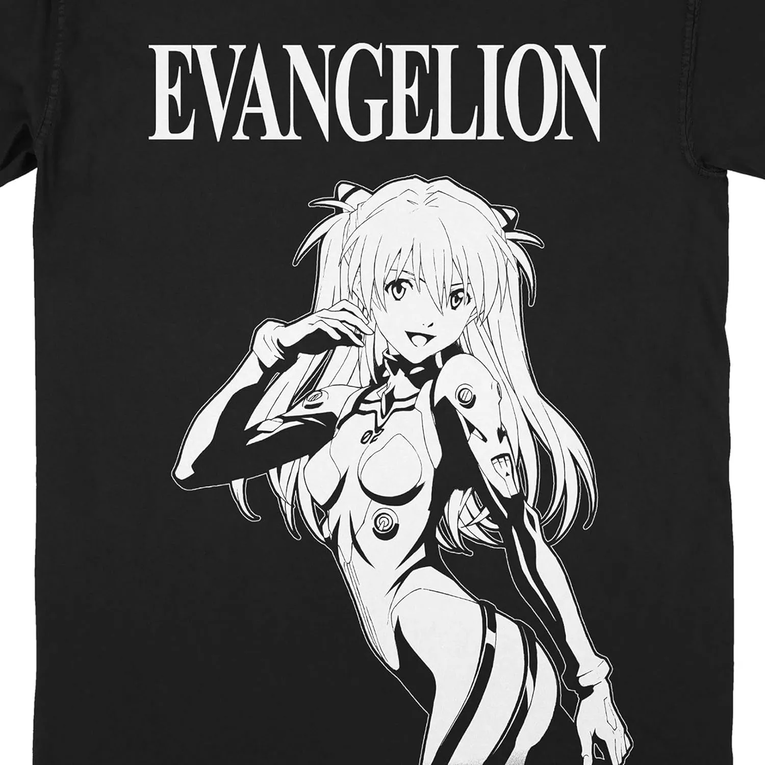 Neon Genesis Evangelion Oversized Asuka Print Adult Black Crew Neck Short Sleeve T-Shirt