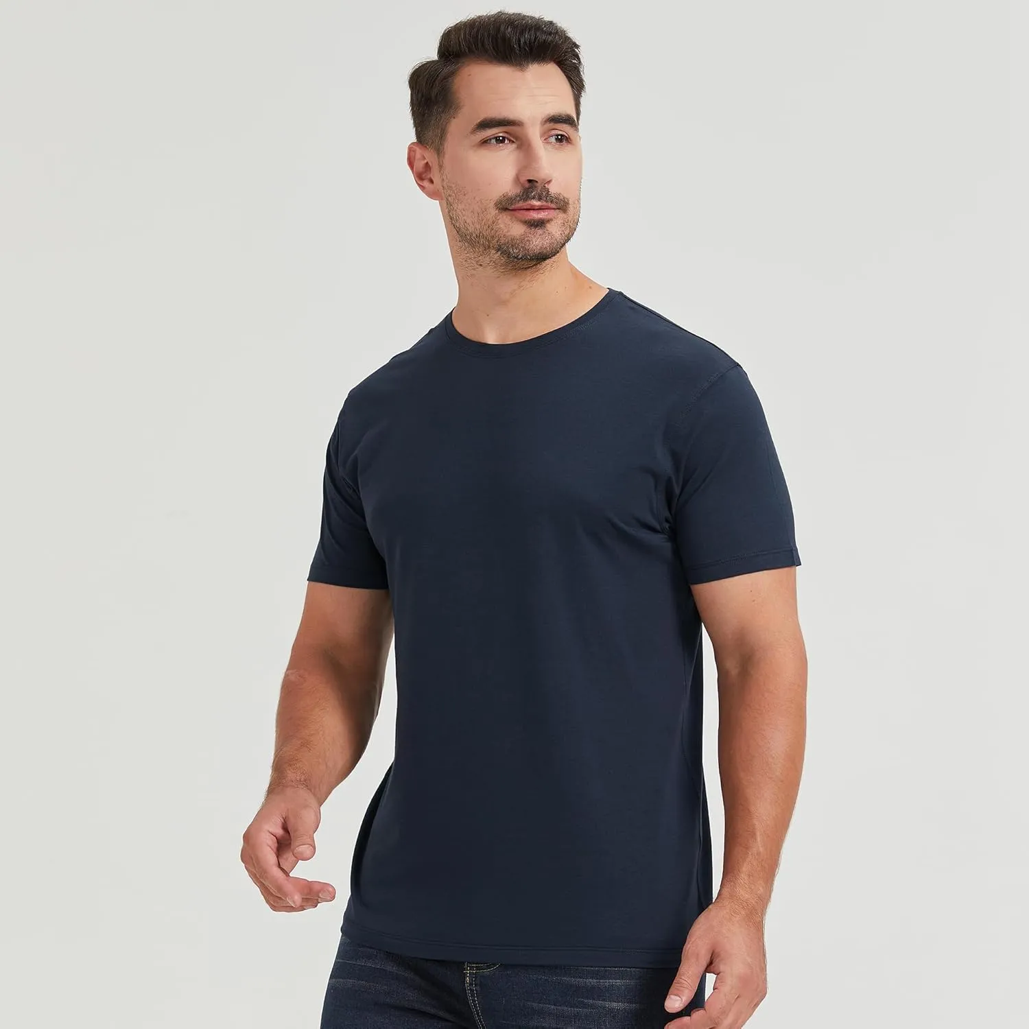 netdraw Men's Ultra-Soft Viscose Bamboo Undershirt Crew Neck Moisture Wicking T-Shirt Short Sleeve Casual Dressy Cotton Tee