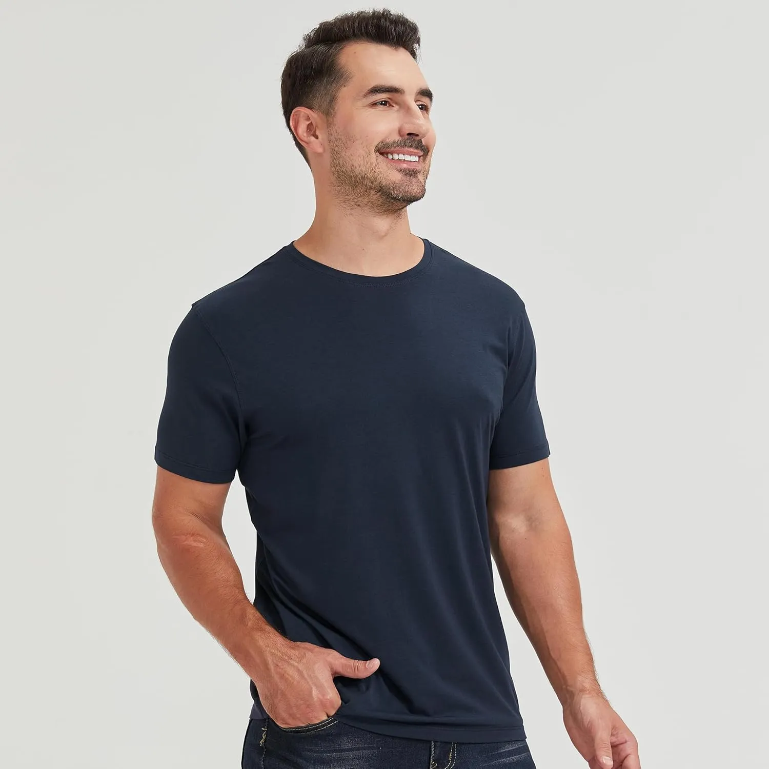 netdraw Men's Ultra-Soft Viscose Bamboo Undershirt Crew Neck Moisture Wicking T-Shirt Short Sleeve Casual Dressy Cotton Tee