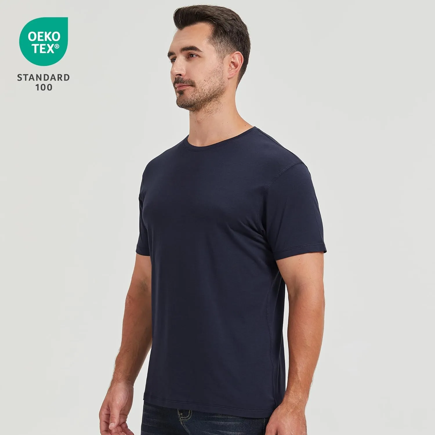 netdraw Men's Ultra-Soft Viscose Bamboo Undershirt Crew Neck Moisture Wicking T-Shirt Short Sleeve Casual Dressy Cotton Tee