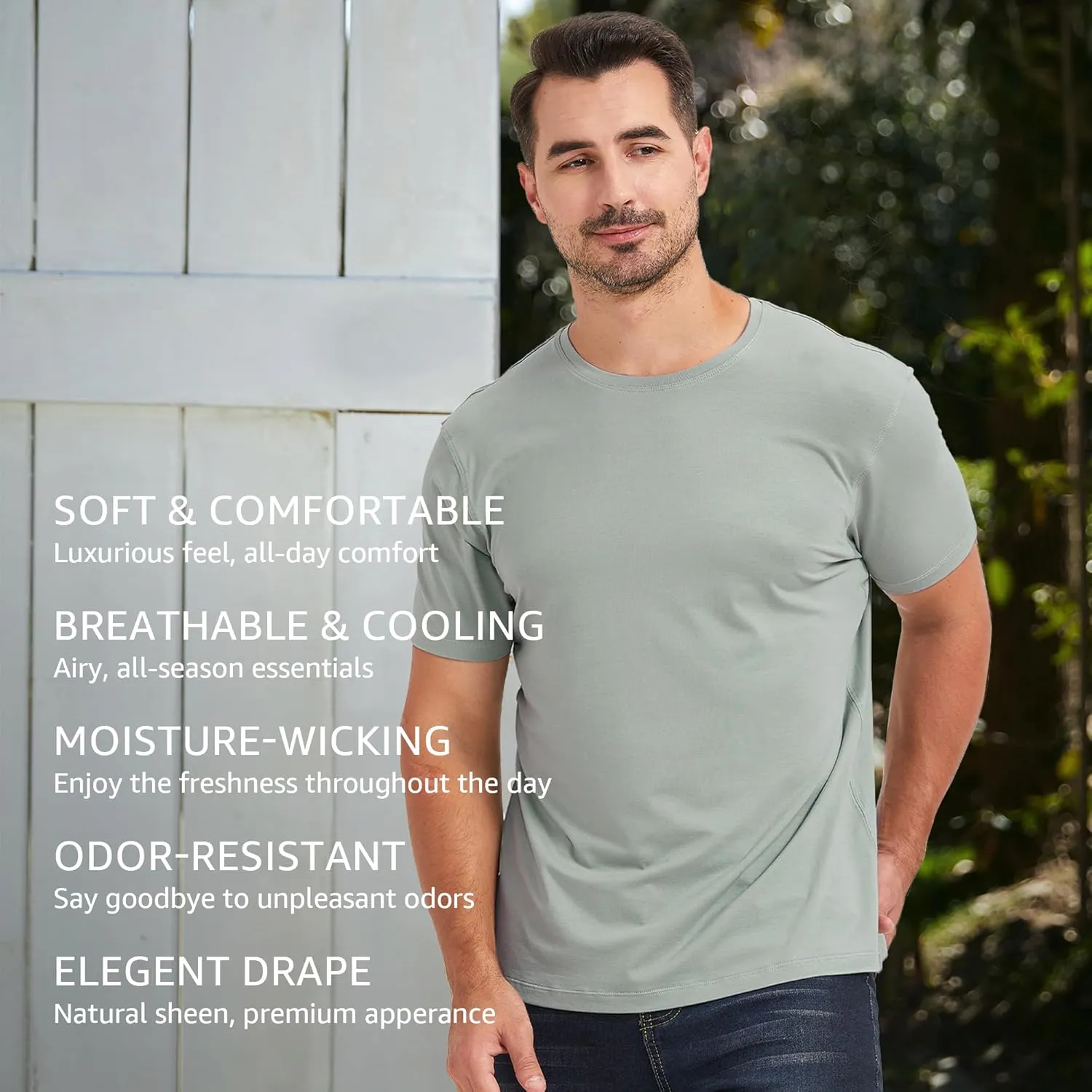 netdraw Men's Ultra-Soft Viscose Bamboo Undershirt Crew Neck Moisture Wicking T-Shirt Short Sleeve Casual Dressy Cotton Tee