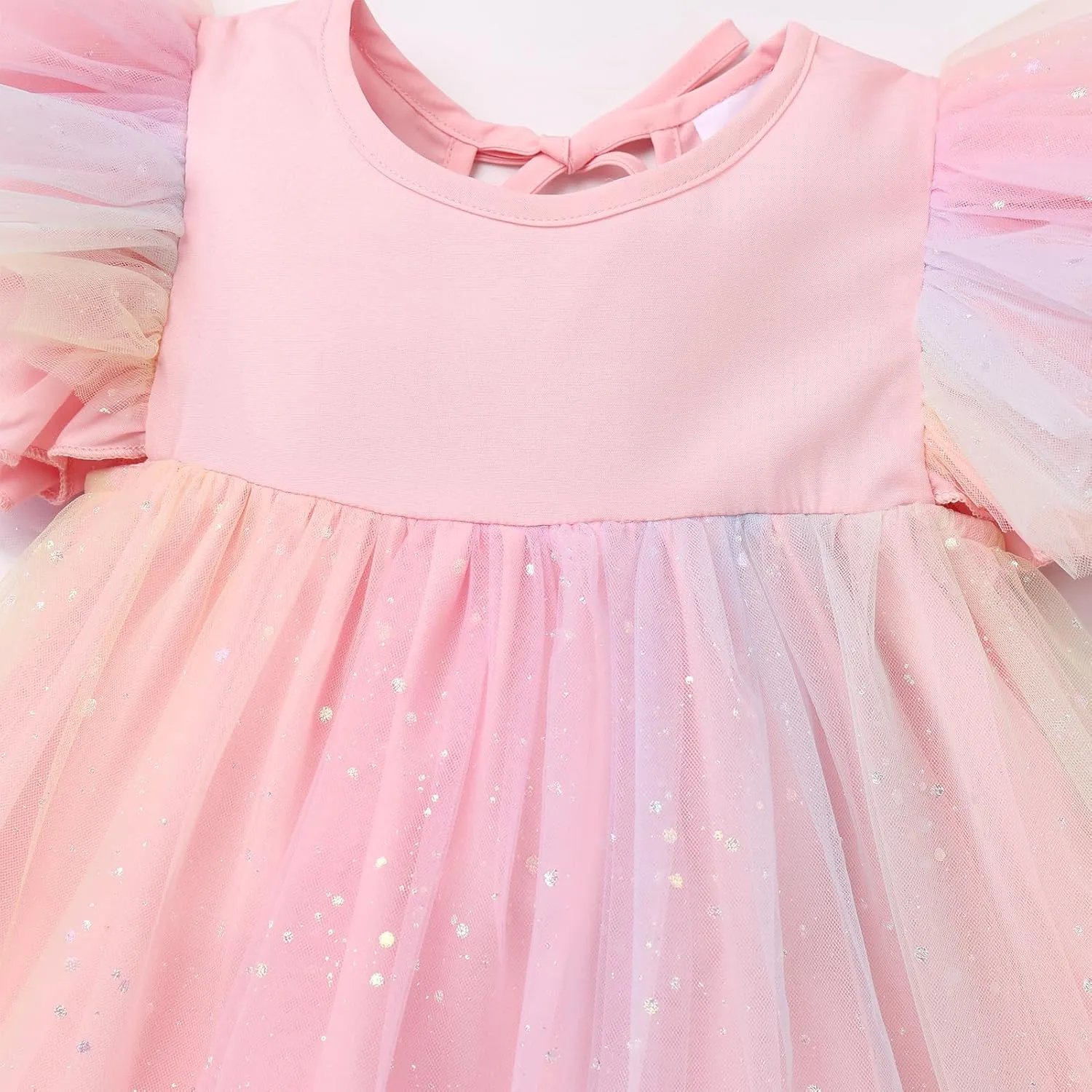 OBEEII Baby Girls Tutu Dress Flutter Sleeve Strawberry Rainbow Tulle Birthday Party Dress Boho Flower Girl Summer Sundress