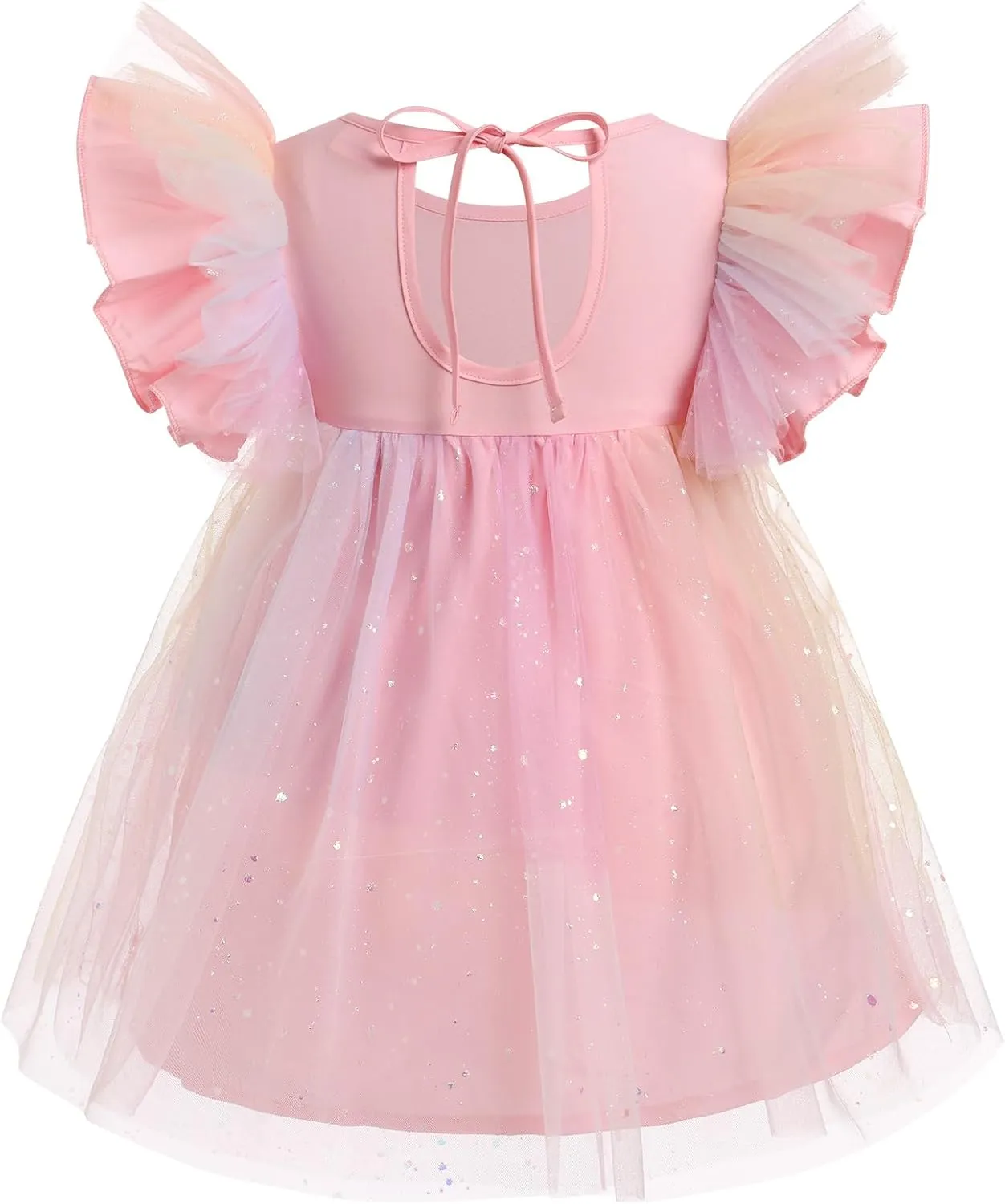 OBEEII Baby Girls Tutu Dress Flutter Sleeve Strawberry Rainbow Tulle Birthday Party Dress Boho Flower Girl Summer Sundress