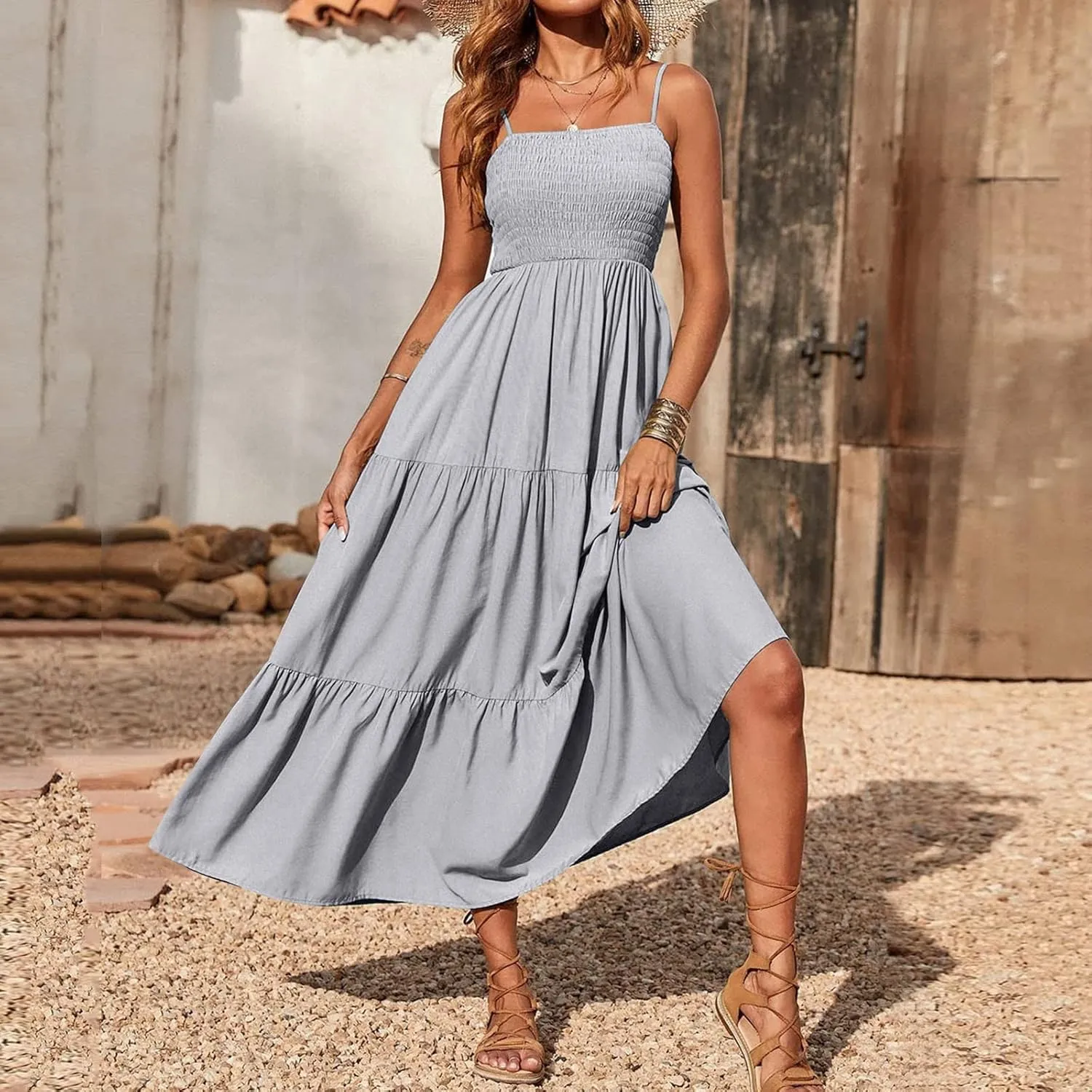 Ollysqiar Dresses Women's 2023 Floral Summer Dress Wrap V Neck Short Sleeve Belted Ruffle Hem A-Line Bohemian Dresses A02 11