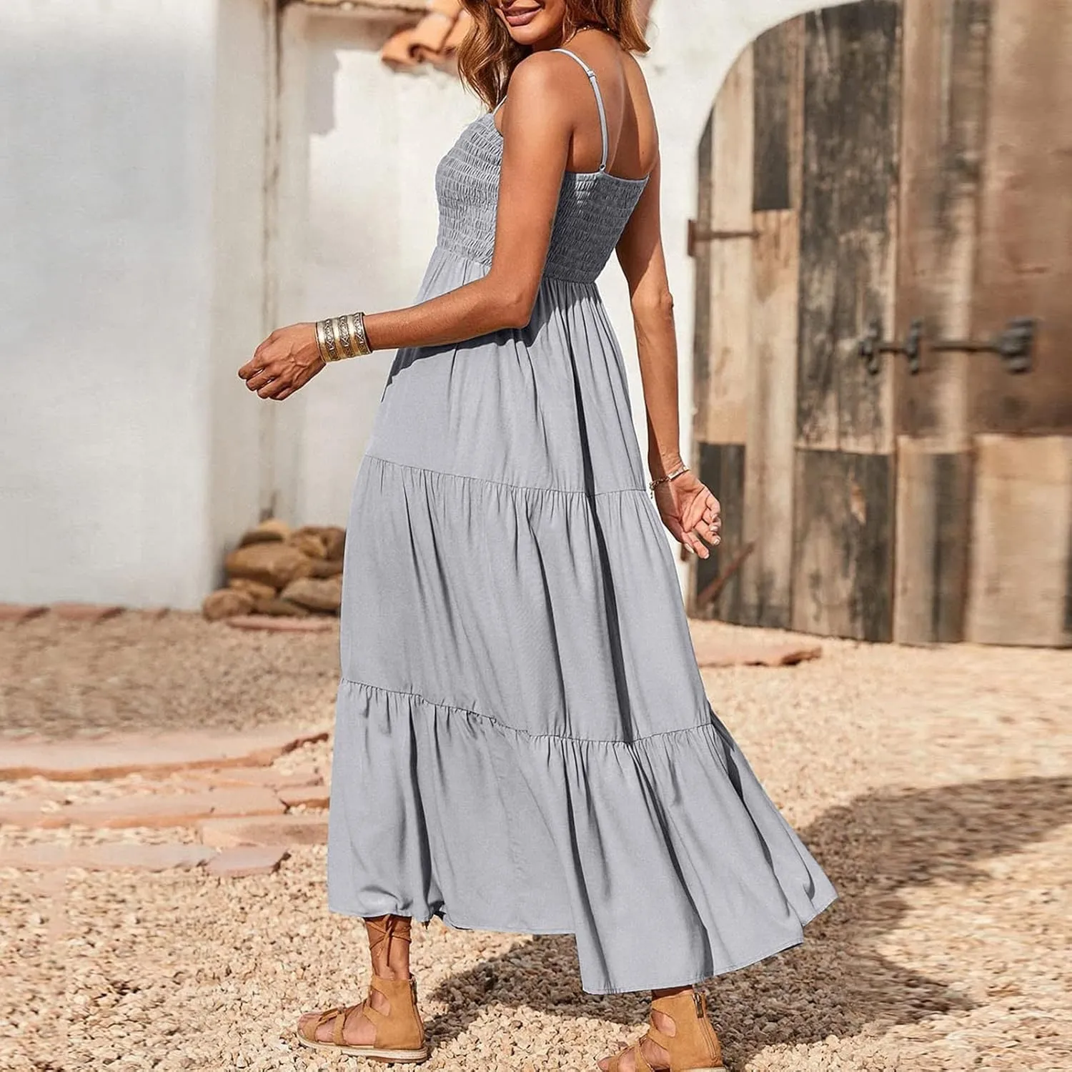 Ollysqiar Dresses Women's 2023 Floral Summer Dress Wrap V Neck Short Sleeve Belted Ruffle Hem A-Line Bohemian Dresses A02 11