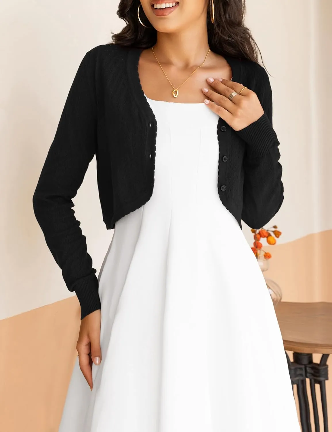 OmicGot Women's Cropped Cardigan Sweaters Long Sleeve Open Front Bolero Shrugs for Dresses S-XL