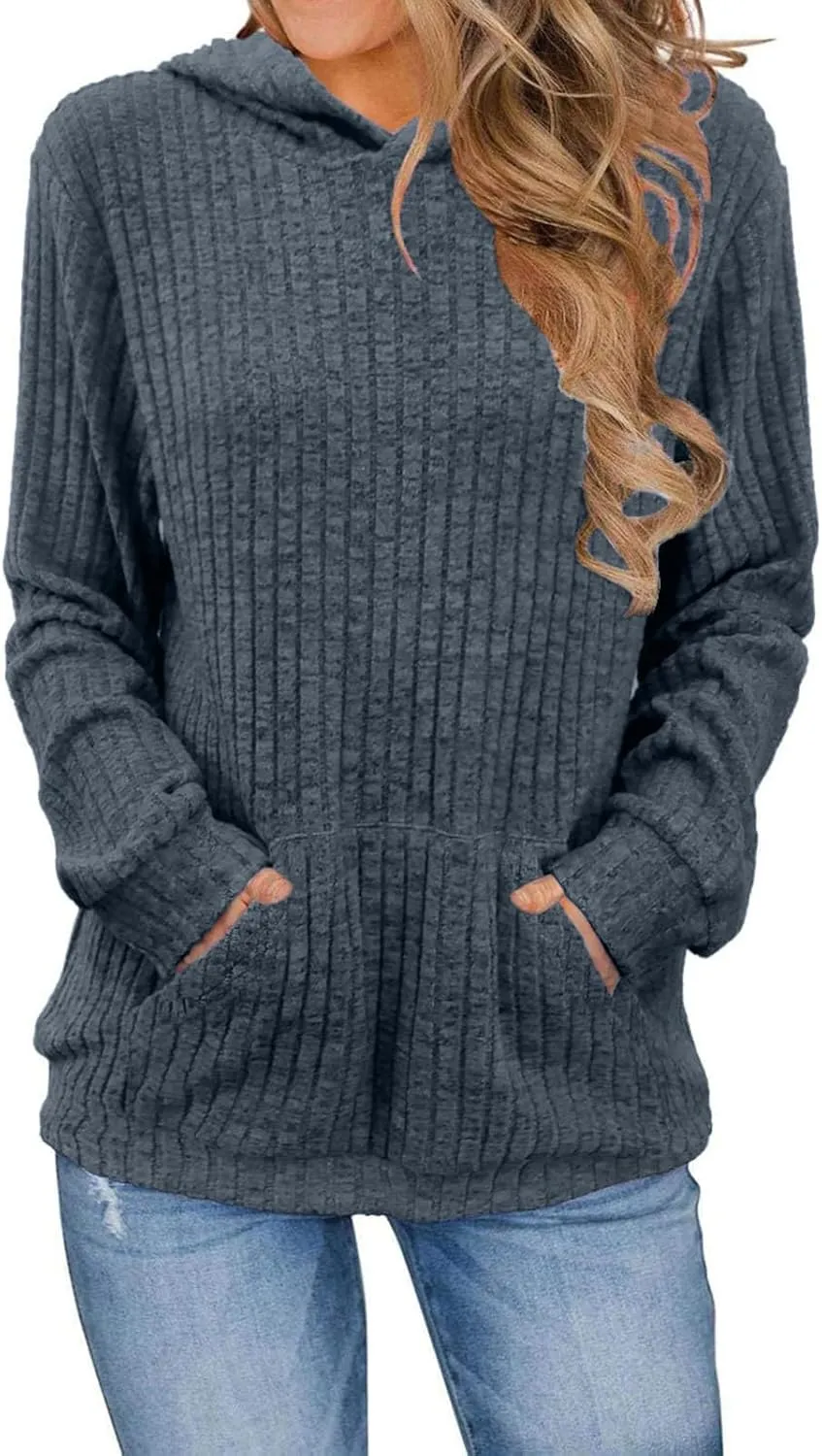 Oversized Hoodies for Women Comfy Long Sleeve Shirts Kangaroo Pocket Pullover Sweatshirts Ribbed Knit Tunic Sweaters