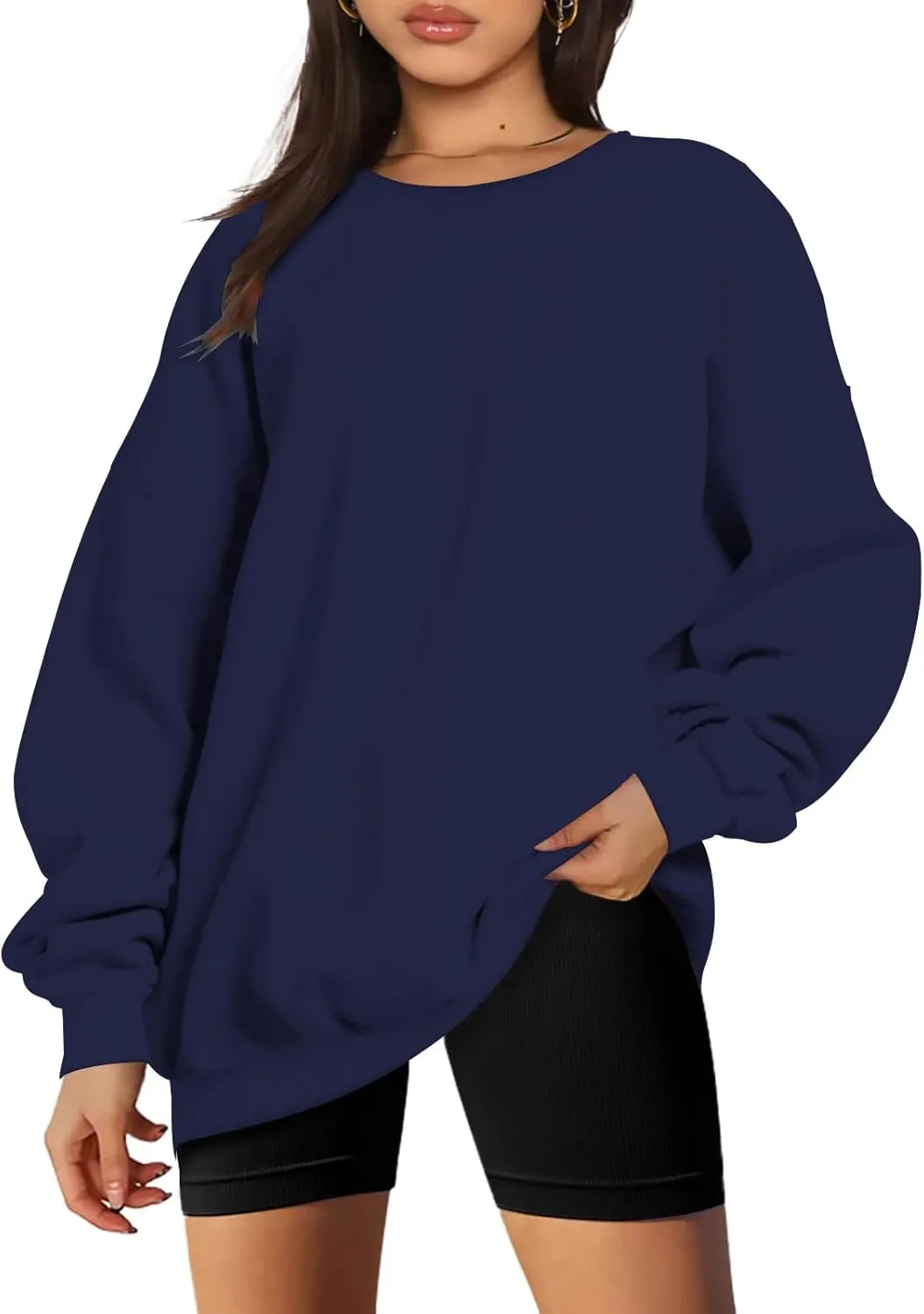 Oversized Sweatshirts for Women Long Sleeve Crew Neck Pullover Casual Loose Silod Color Fleece Tops Sweaters