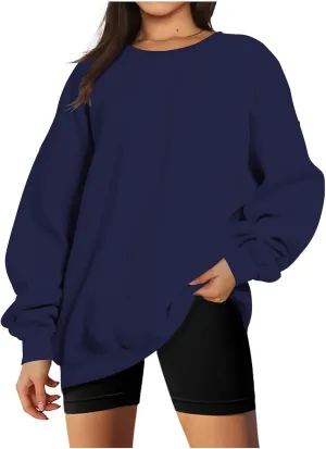 Oversized Sweatshirts for Women Long Sleeve Crew Neck Pullover Casual Loose Silod Color Fleece Tops Sweaters
