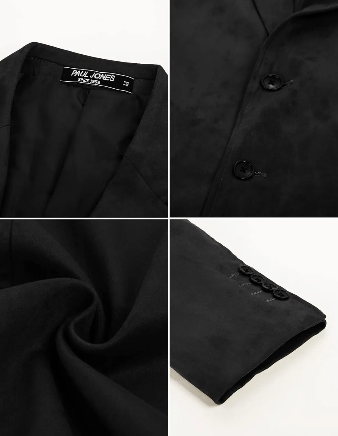PJ PAUL JONES Mens Blazer Jacket Faux Leather Suit Jacket Casual 2 Buttons Suede Sport Blazer Coat with Pockets