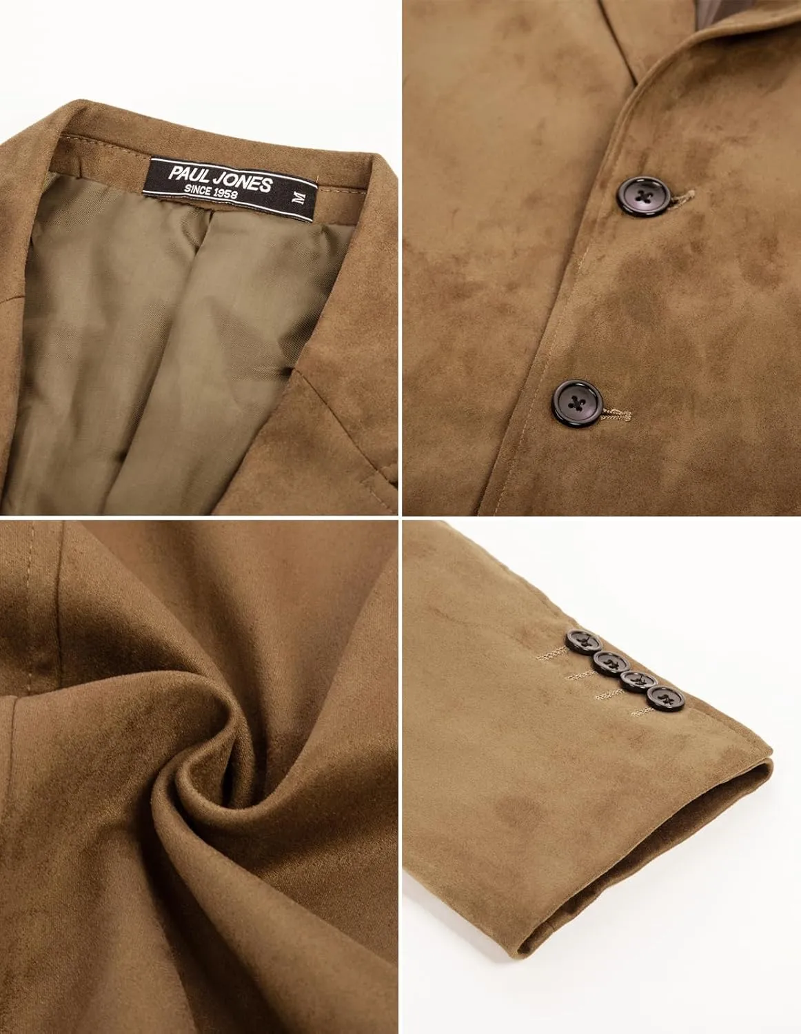 PJ PAUL JONES Mens Blazer Jacket Faux Leather Suit Jacket Casual 2 Buttons Suede Sport Blazer Coat with Pockets