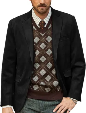 PJ PAUL JONES Mens Blazer Jacket Faux Leather Suit Jacket Casual 2 Buttons Suede Sport Blazer Coat with Pockets