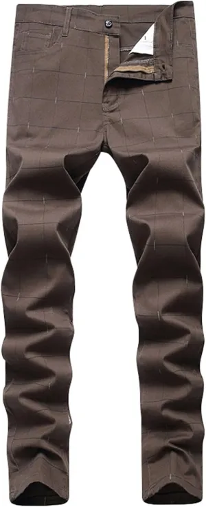 Plaid Pants for Men Straight Leg Stretch Slim Fit Dress Pant Skinny Flat Front Stylish Business Casual Chinos Pant