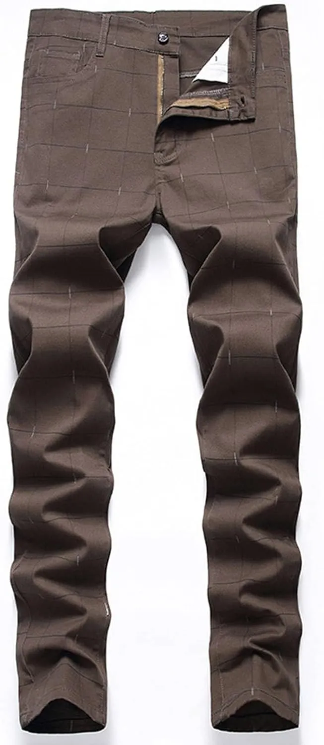 Plaid Pants for Men Straight Leg Stretch Slim Fit Dress Pant Skinny Flat Front Stylish Business Casual Chinos Pant