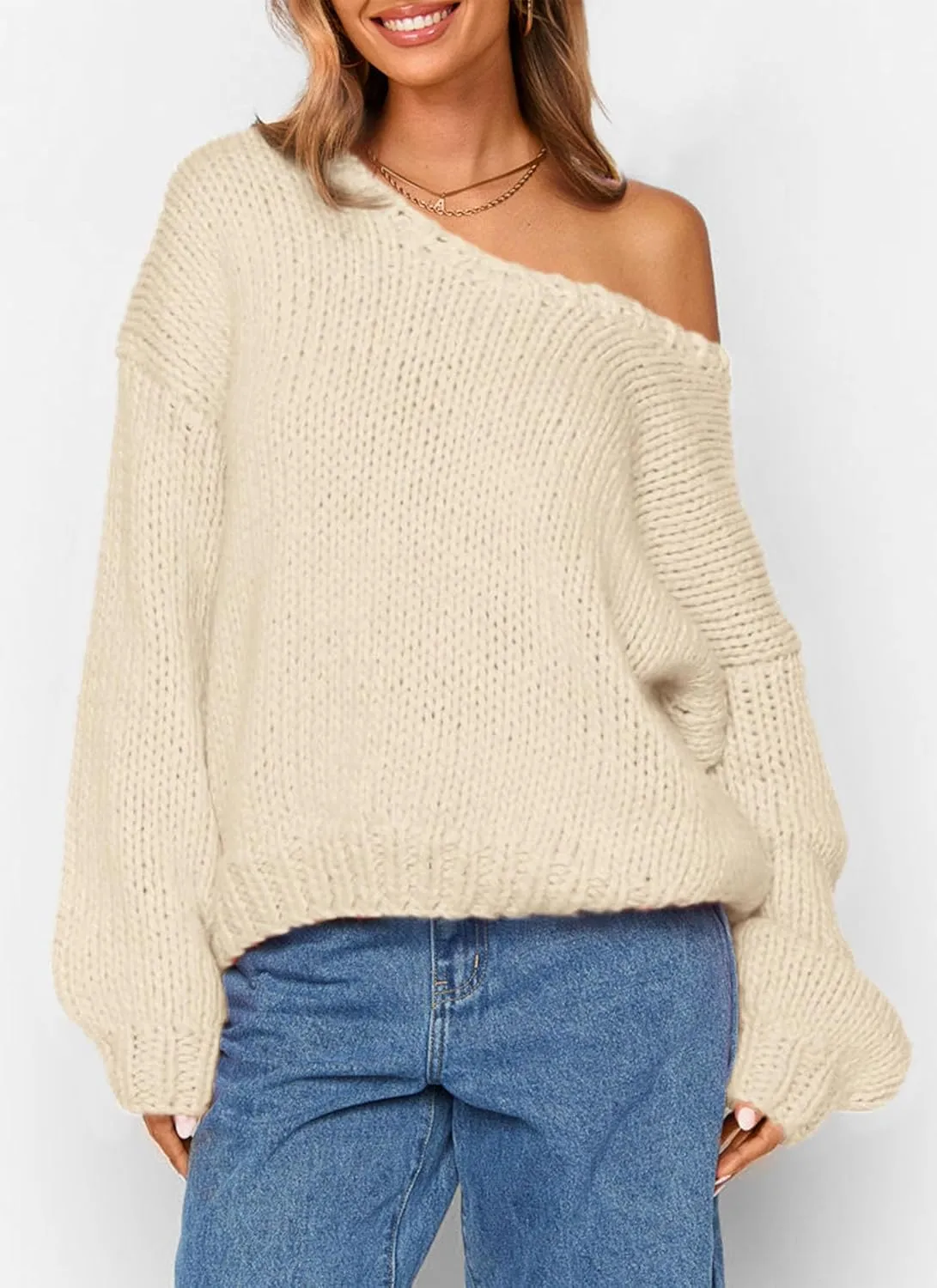 PRETTYGARDEN Womens Fall Sweaters Chunky Loose Long Sleeve V Neck Oversized Dressy Casual Knit Pullover Tops