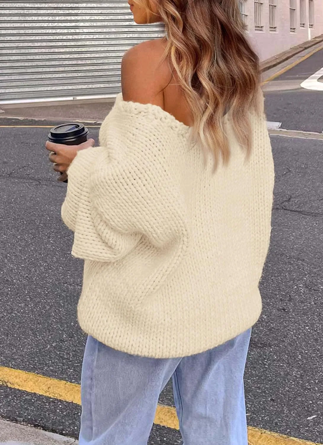 PRETTYGARDEN Womens Fall Sweaters Chunky Loose Long Sleeve V Neck Oversized Dressy Casual Knit Pullover Tops