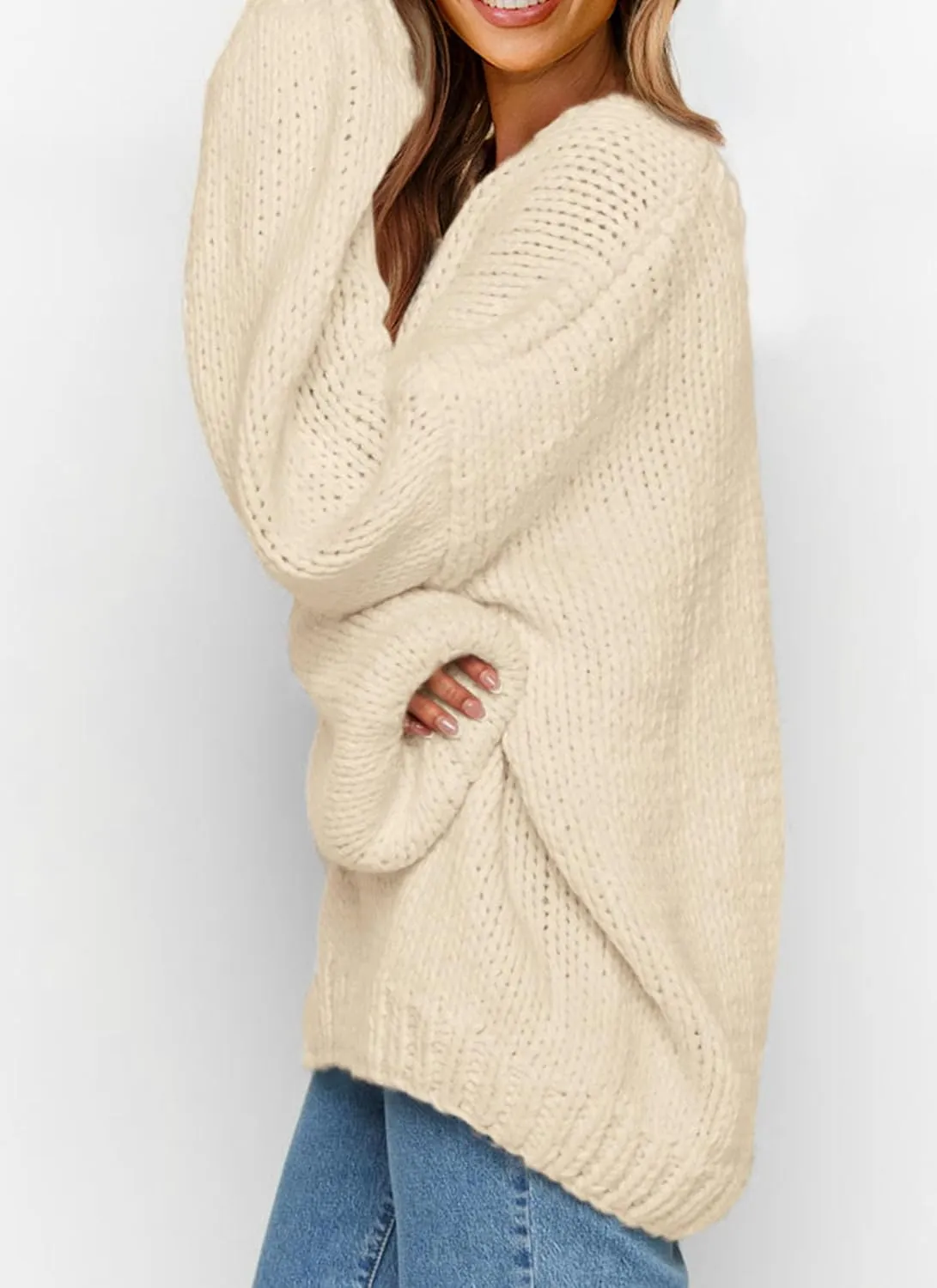 PRETTYGARDEN Womens Fall Sweaters Chunky Loose Long Sleeve V Neck Oversized Dressy Casual Knit Pullover Tops