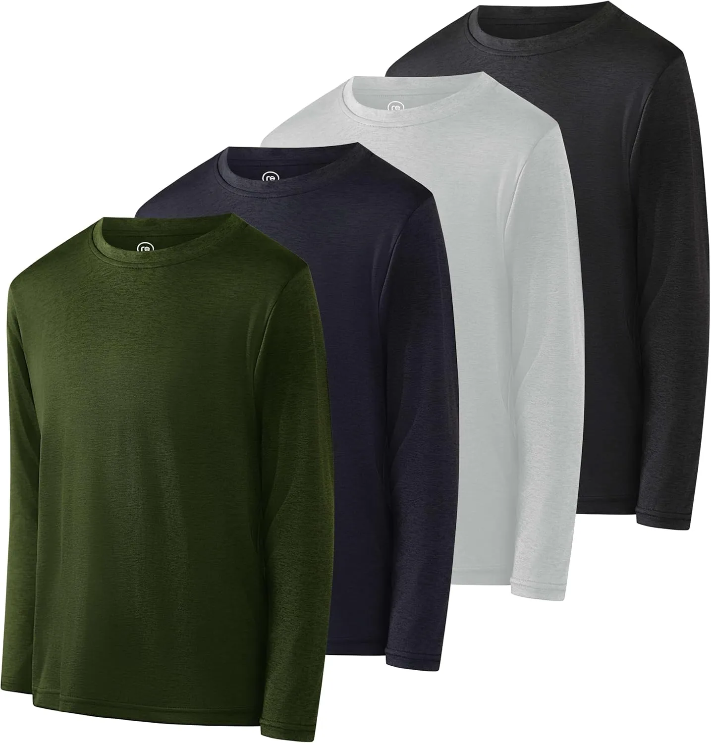 Real Essentials 4 Pack: Boys Youth Dry-Fit Moisture Wicking Active Athletic Performance Long-Sleeve T-Shirt